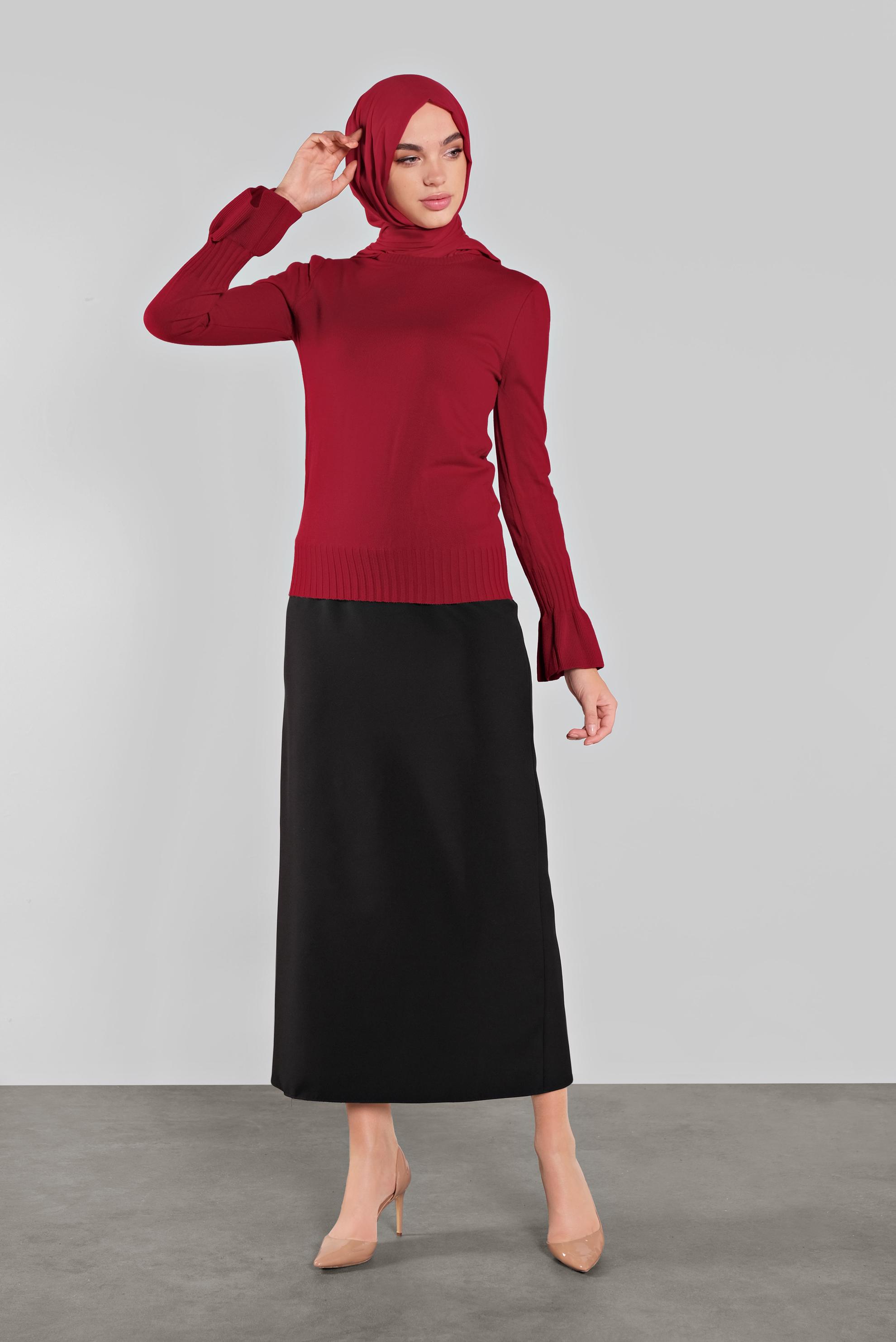 Tesettür giyim KIRMIZI GENİŞ KOL TRİKO KAZAK 41088 