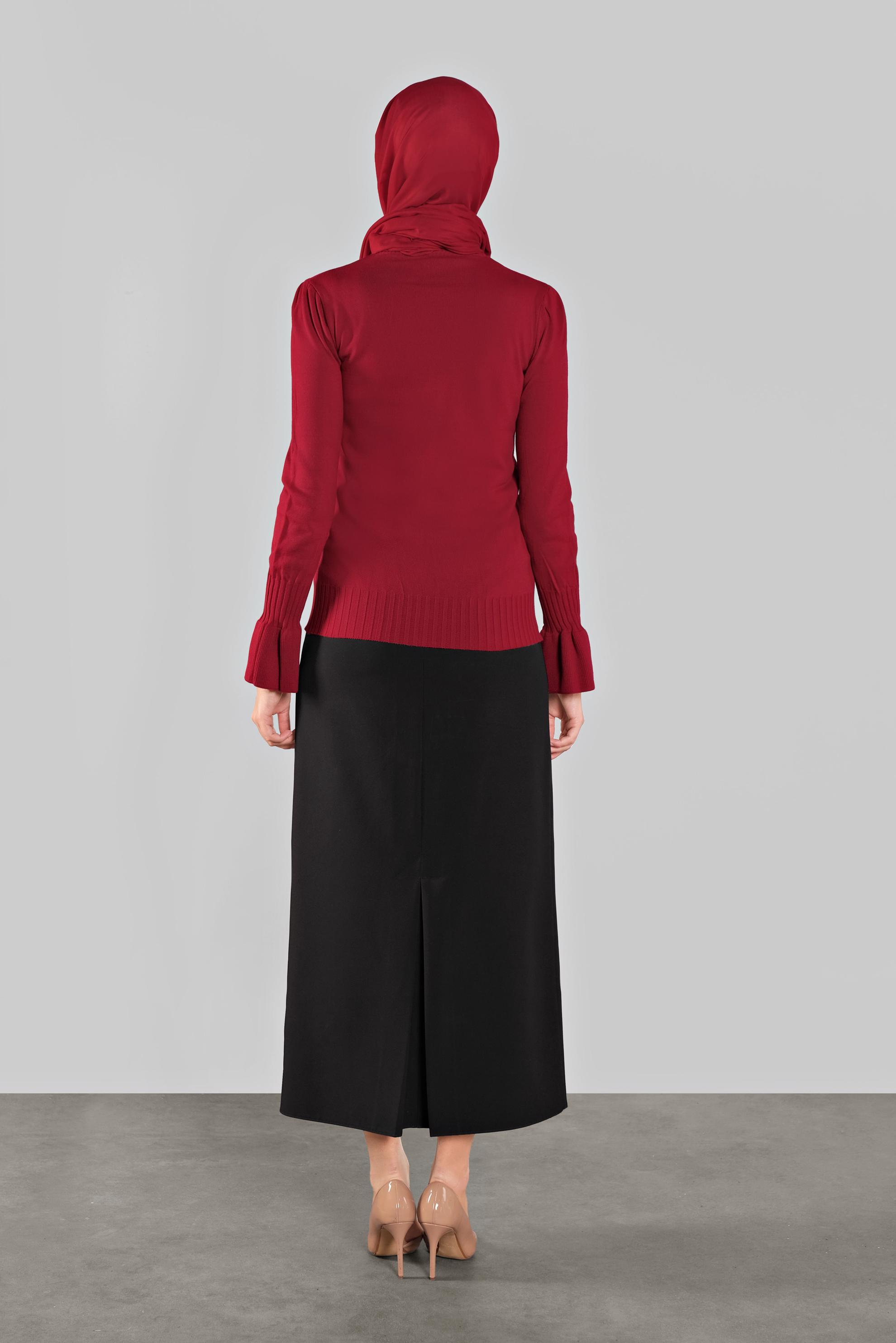 Tesettür giyim KIRMIZI GENİŞ KOL TRİKO KAZAK 41088 