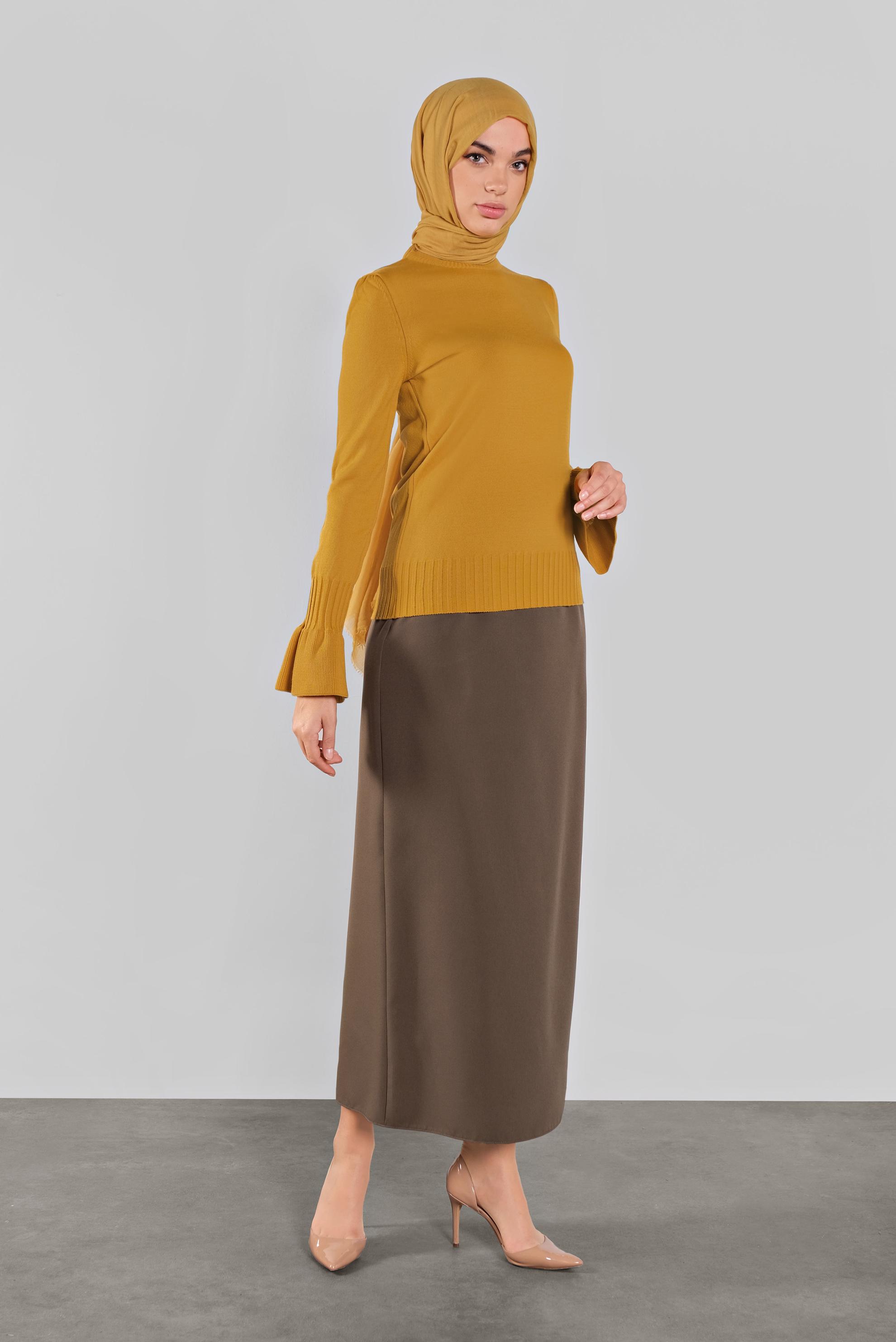 Tesettür giyim SARI GENİŞ KOL TRİKO KAZAK 41088 