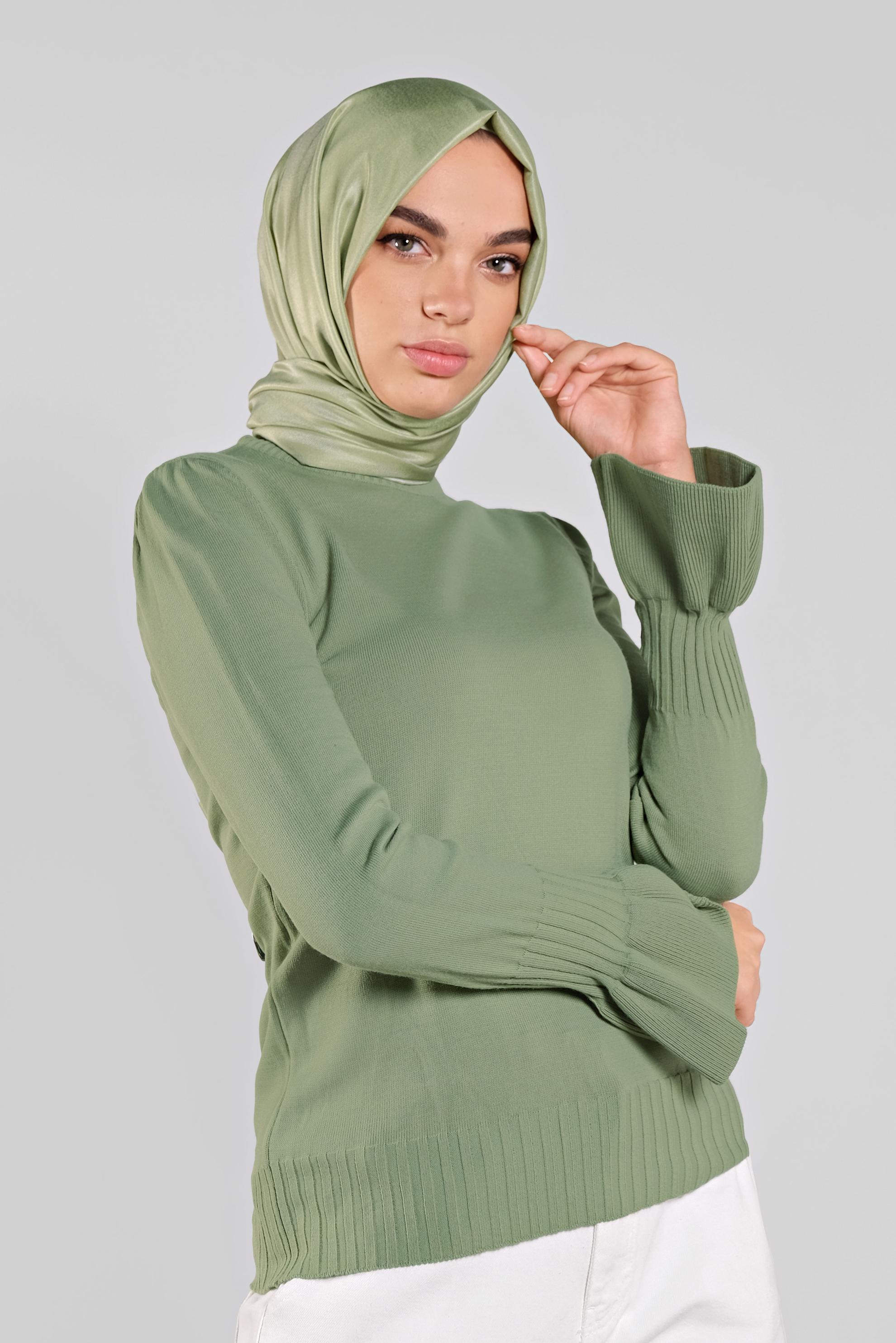 Tesettür giyim YEŞİL GENİŞ KOL TRİKO KAZAK 41088 