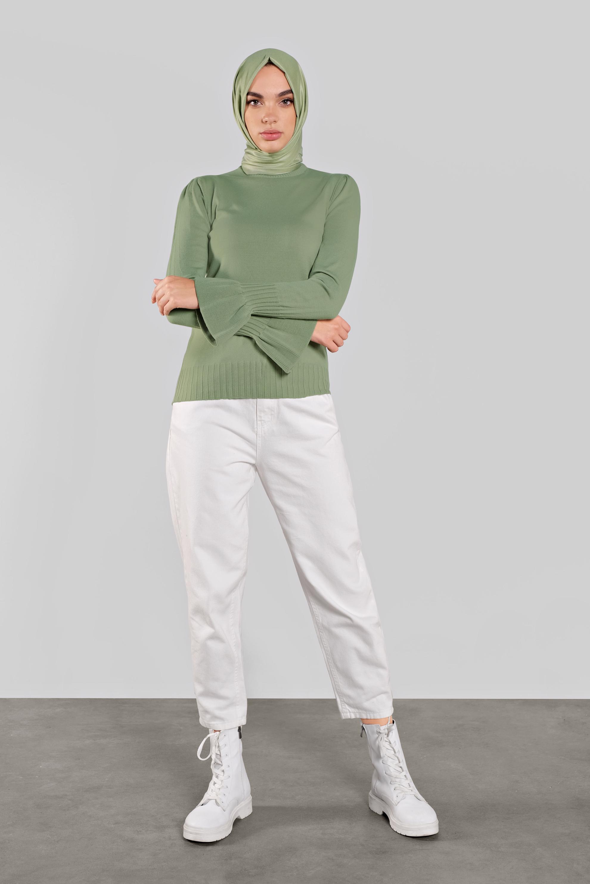 Tesettür giyim YEŞİL GENİŞ KOL TRİKO KAZAK 41088 