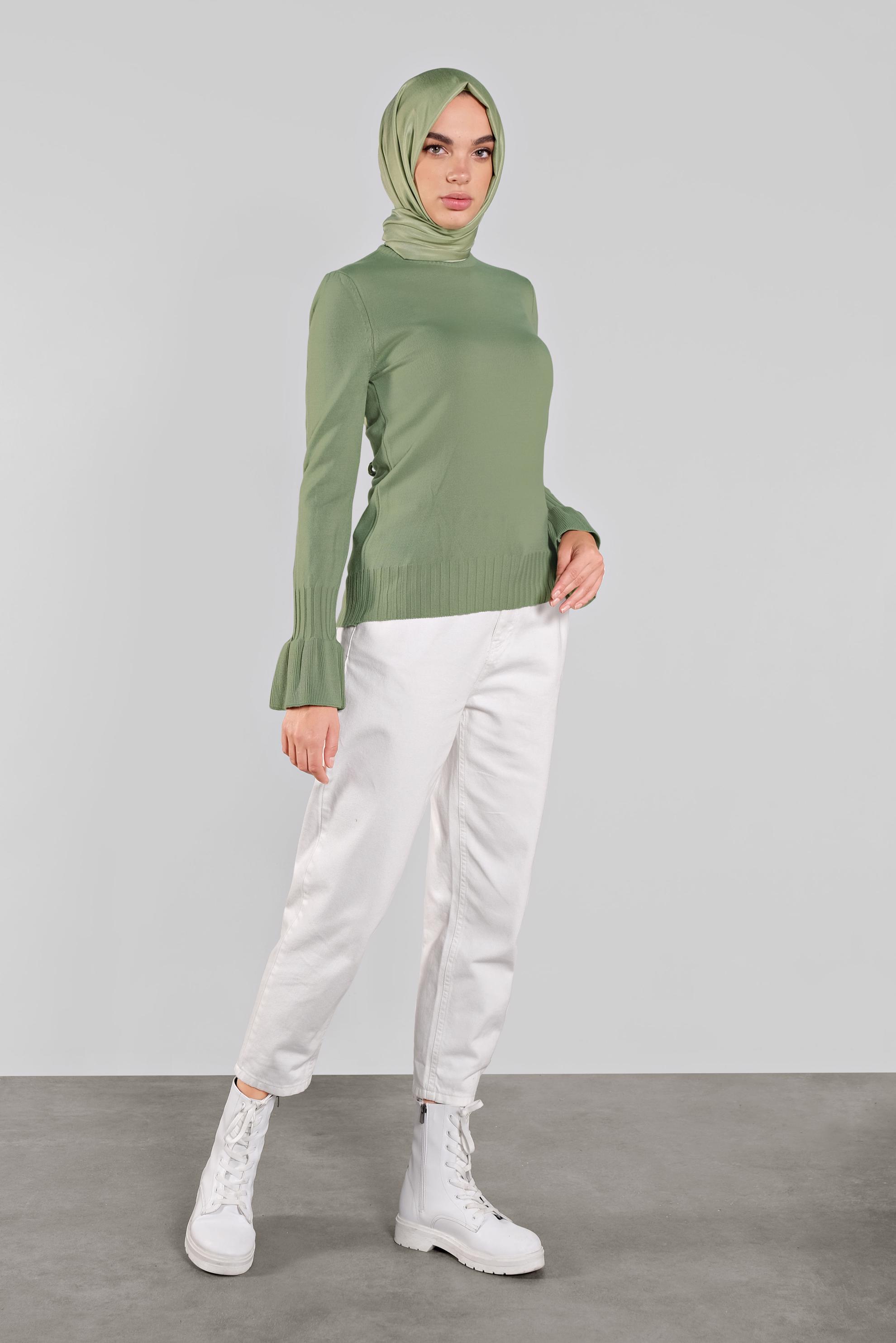 Tesettür giyim YEŞİL GENİŞ KOL TRİKO KAZAK 41088 