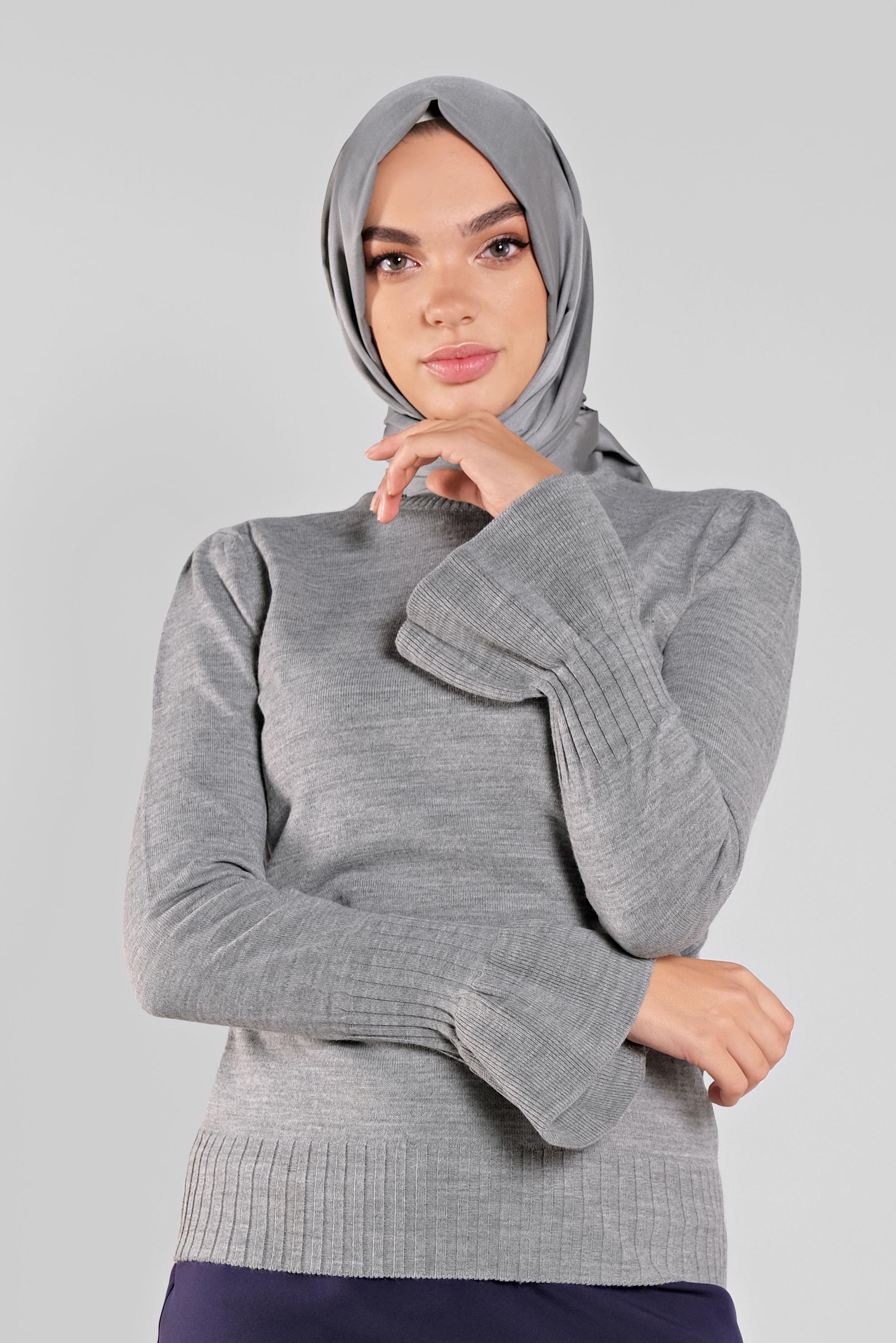 Tesettür giyim GRİ GENİŞ KOL TRİKO KAZAK 41088 