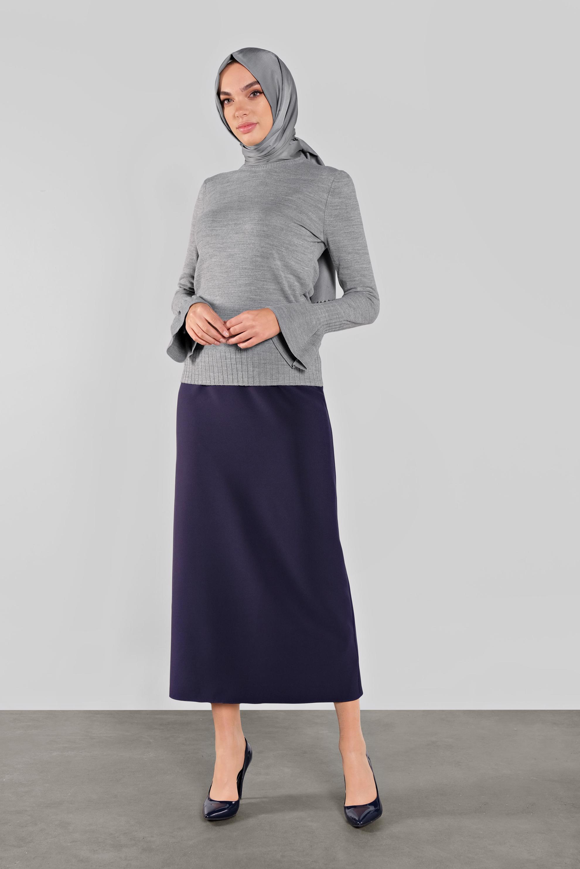 Tesettür giyim GRİ GENİŞ KOL TRİKO KAZAK 41088 