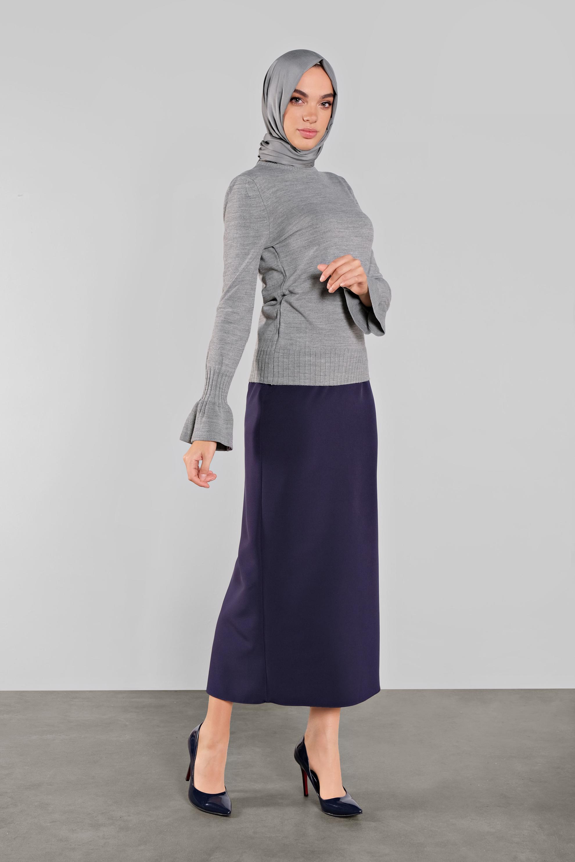 Tesettür giyim GRİ GENİŞ KOL TRİKO KAZAK 41088 