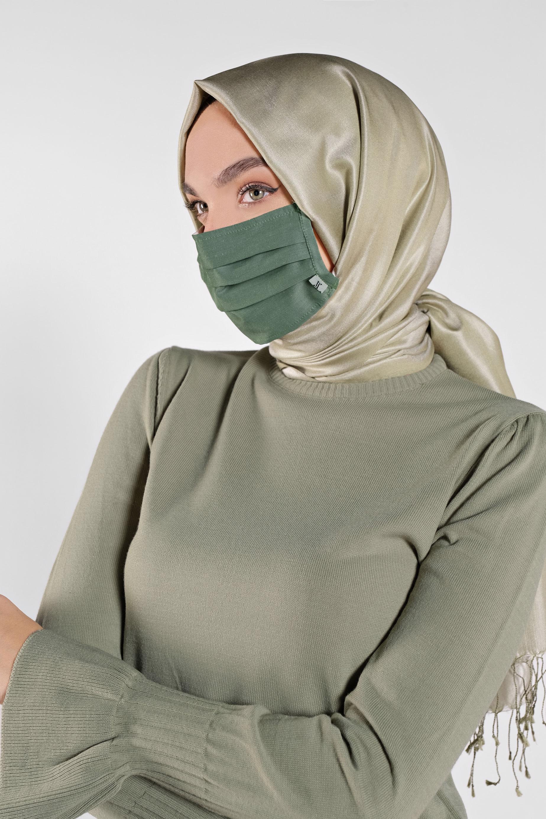 Vêtements hijab VERT ALVINA MASQUE EN COTON À LAVABLE 8000 