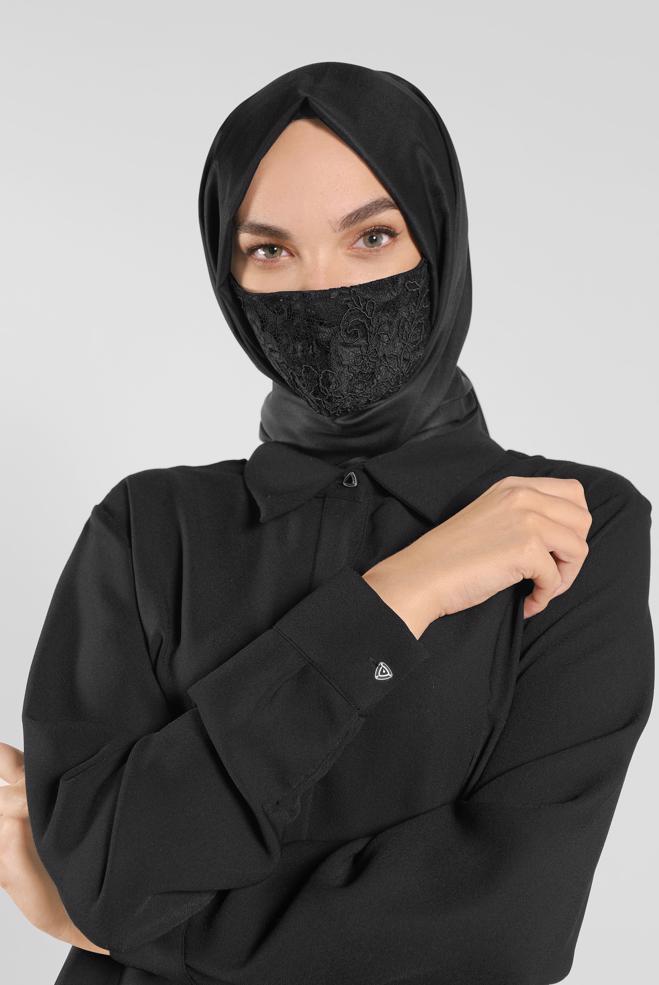 Hijab clothing BLACK ALVINA LACY MASK 8001 - ALVİNA