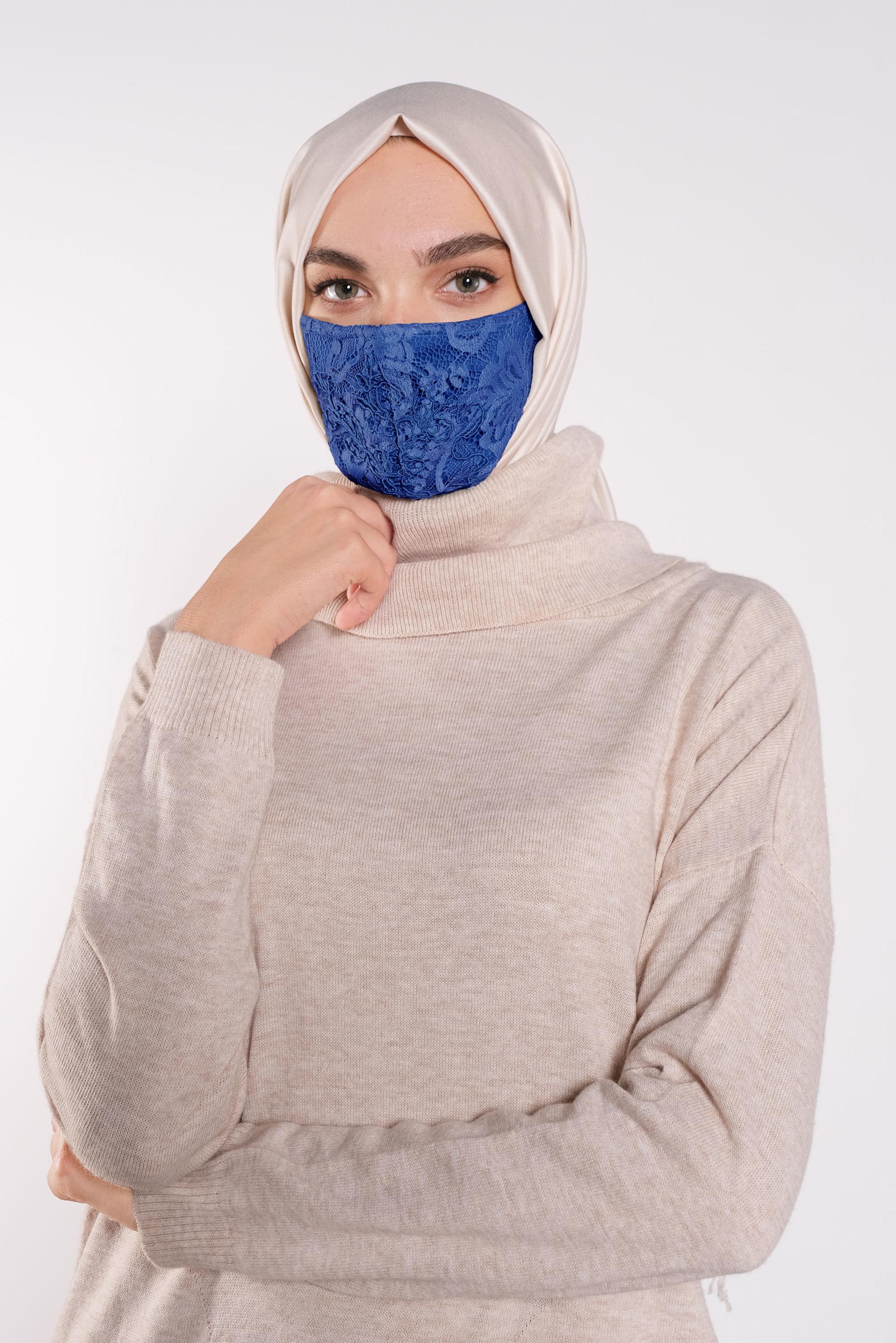 Hijab clothing NAVY BLUE ALVINA LACY MASK 8001