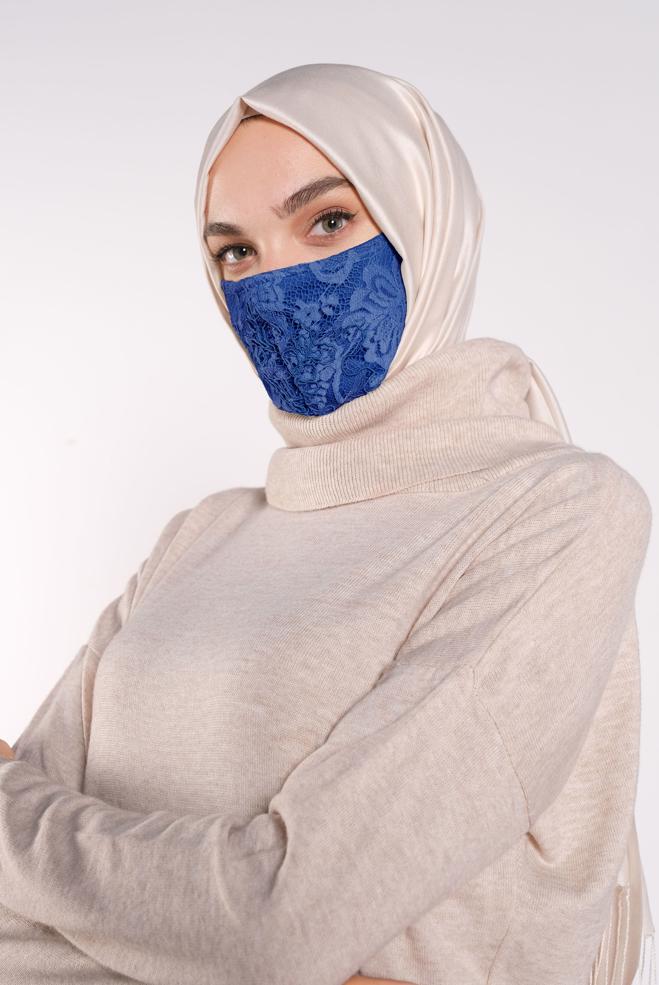 Hijab clothing NAVY BLUE ALVINA LACY MASK 8001 - ALVİNA