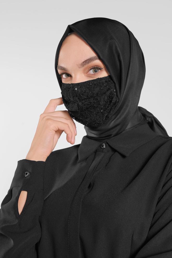 Hijab clothing BLACK SEQUINED MASK 8004 - ALVİNA