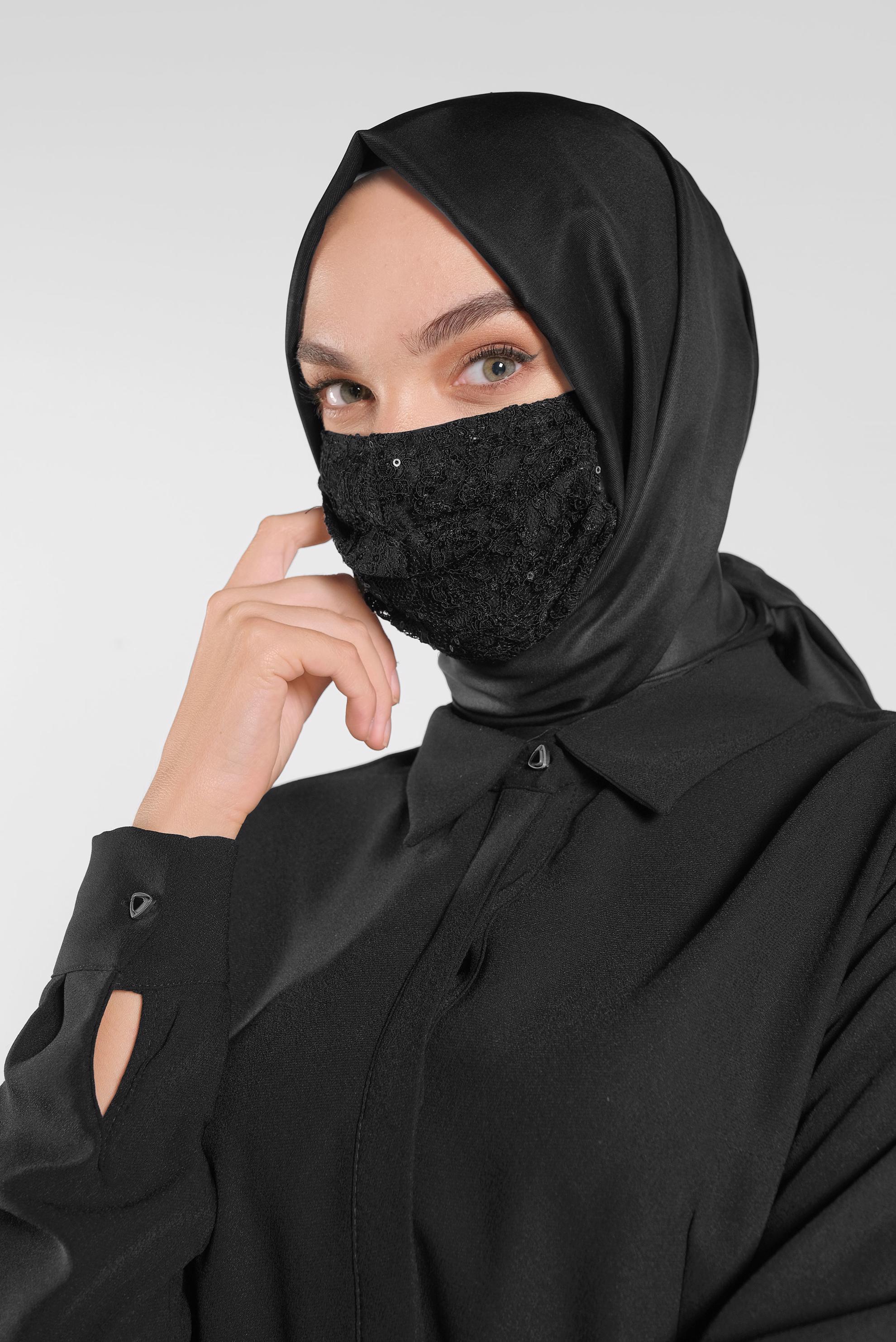 Tesettür giyim SİYAH PULLU MASKE 8004 