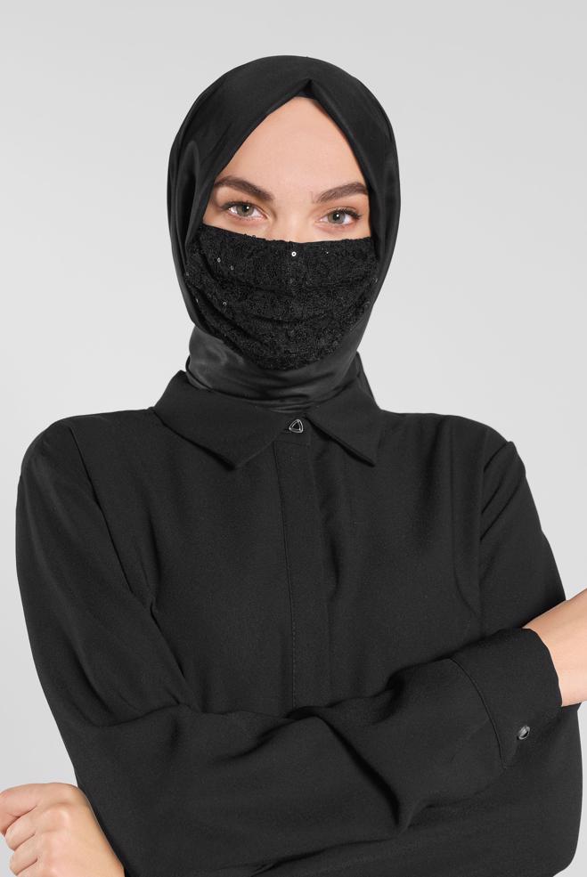Hijab clothing BLACK SEQUINED MASK 8004 - ALVİNA