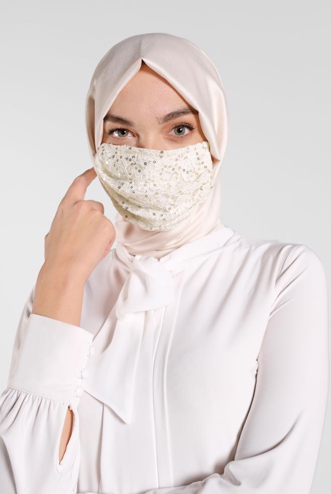 Hijab clothing WHITE SEQUINED MASK 8004 - ALVİNA