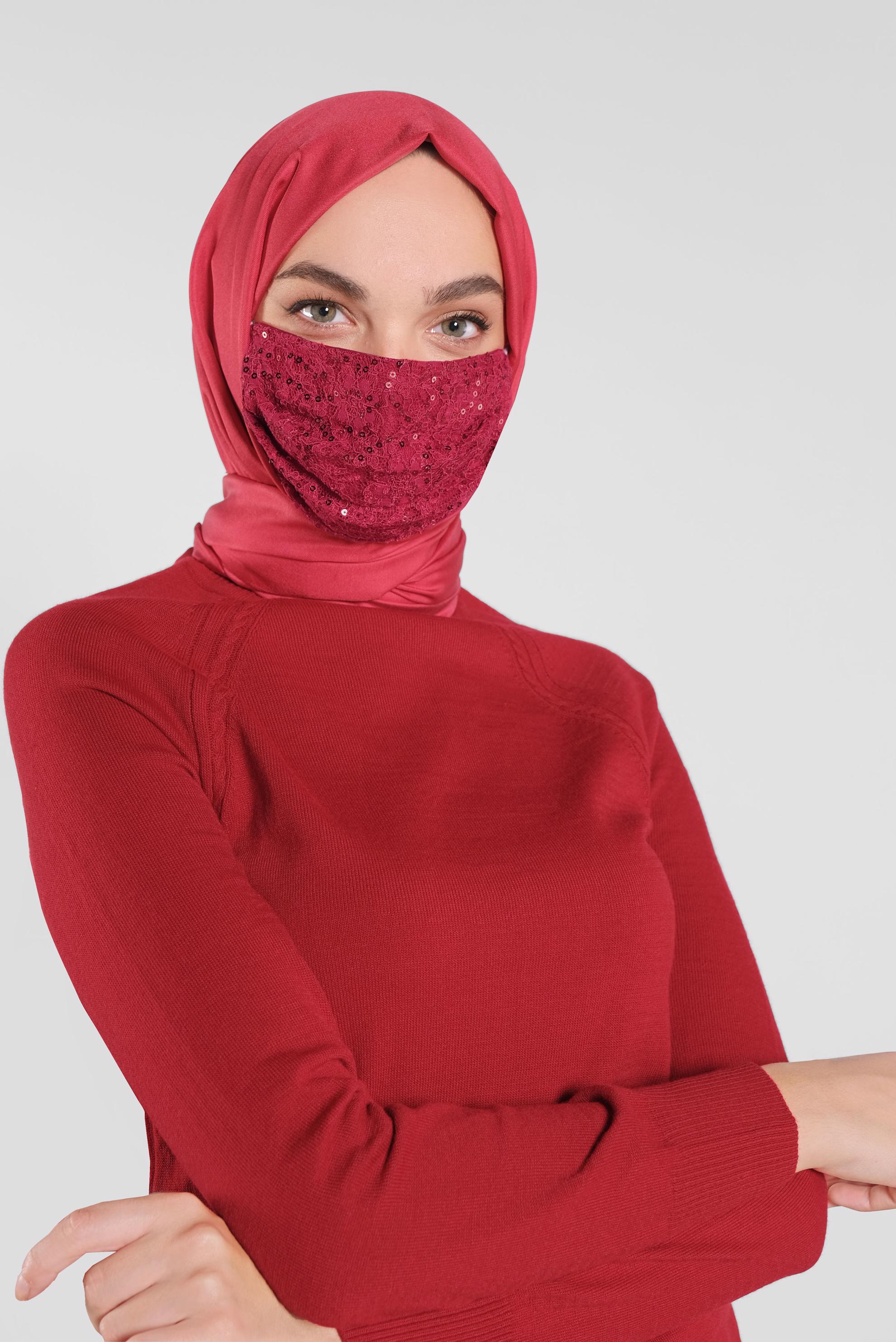 Hijab clothing RED SEQUINED MASK 8004