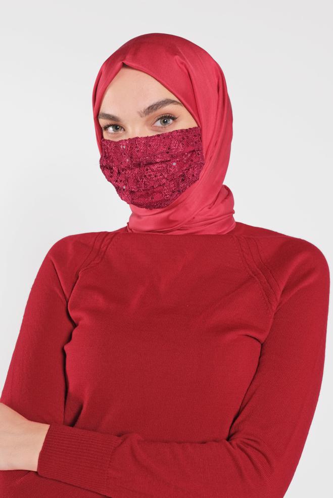 Hijab clothing RED SEQUINED MASK 8004 - ALVİNA