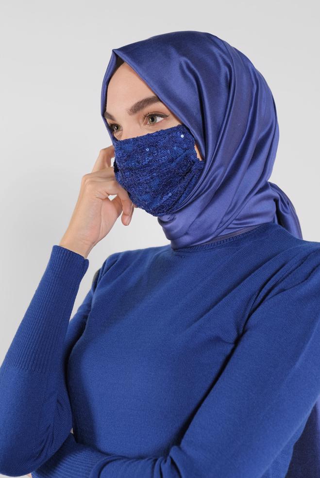 Hijab clothing NAVY BLUE SEQUINED MASK 8004 - ALVİNA