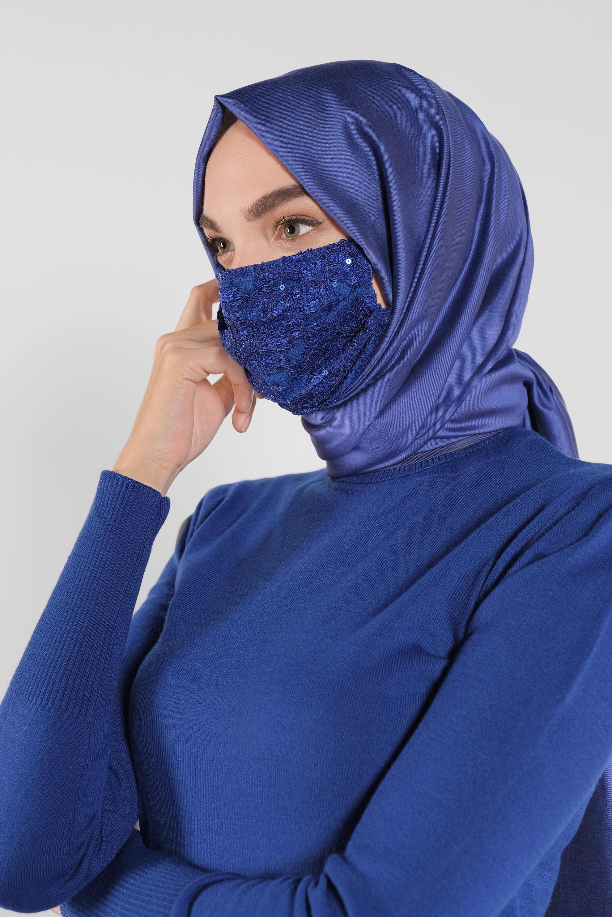 Hijab clothing NAVY BLUE SEQUINED MASK 8004