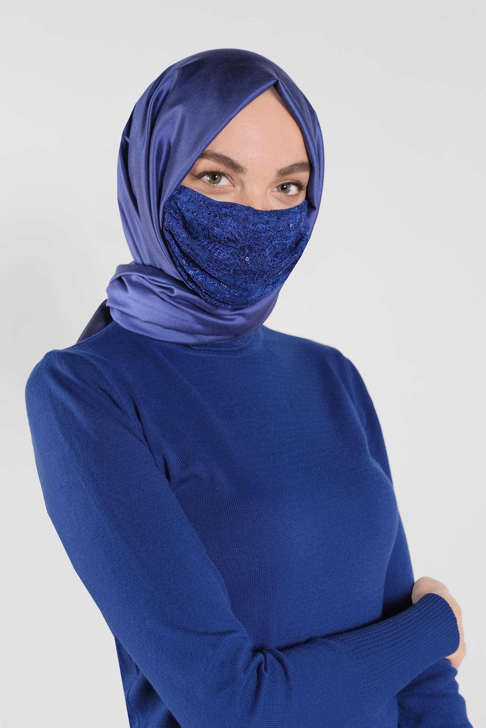 Hijab clothing NAVY BLUE SEQUINED MASK 8004