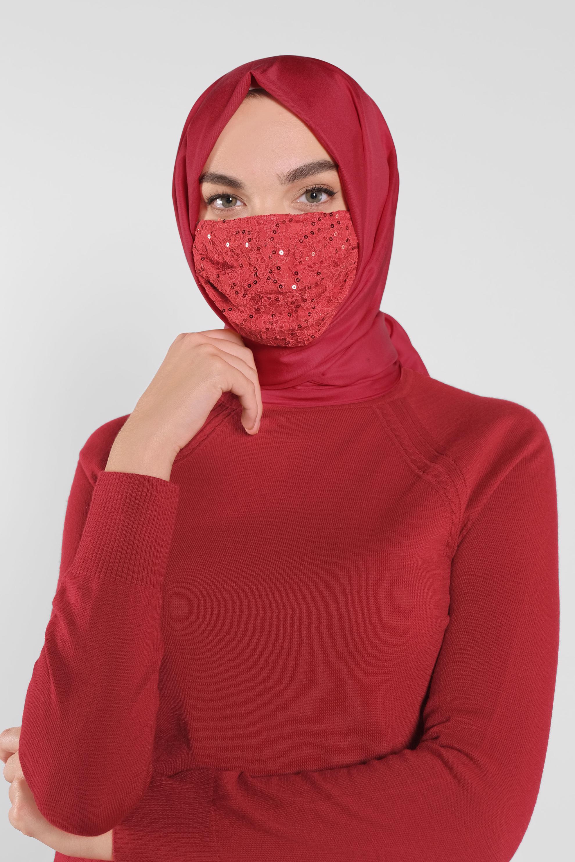 Vêtements hijab ROUGE MASQUE À SEQUINS 8004 