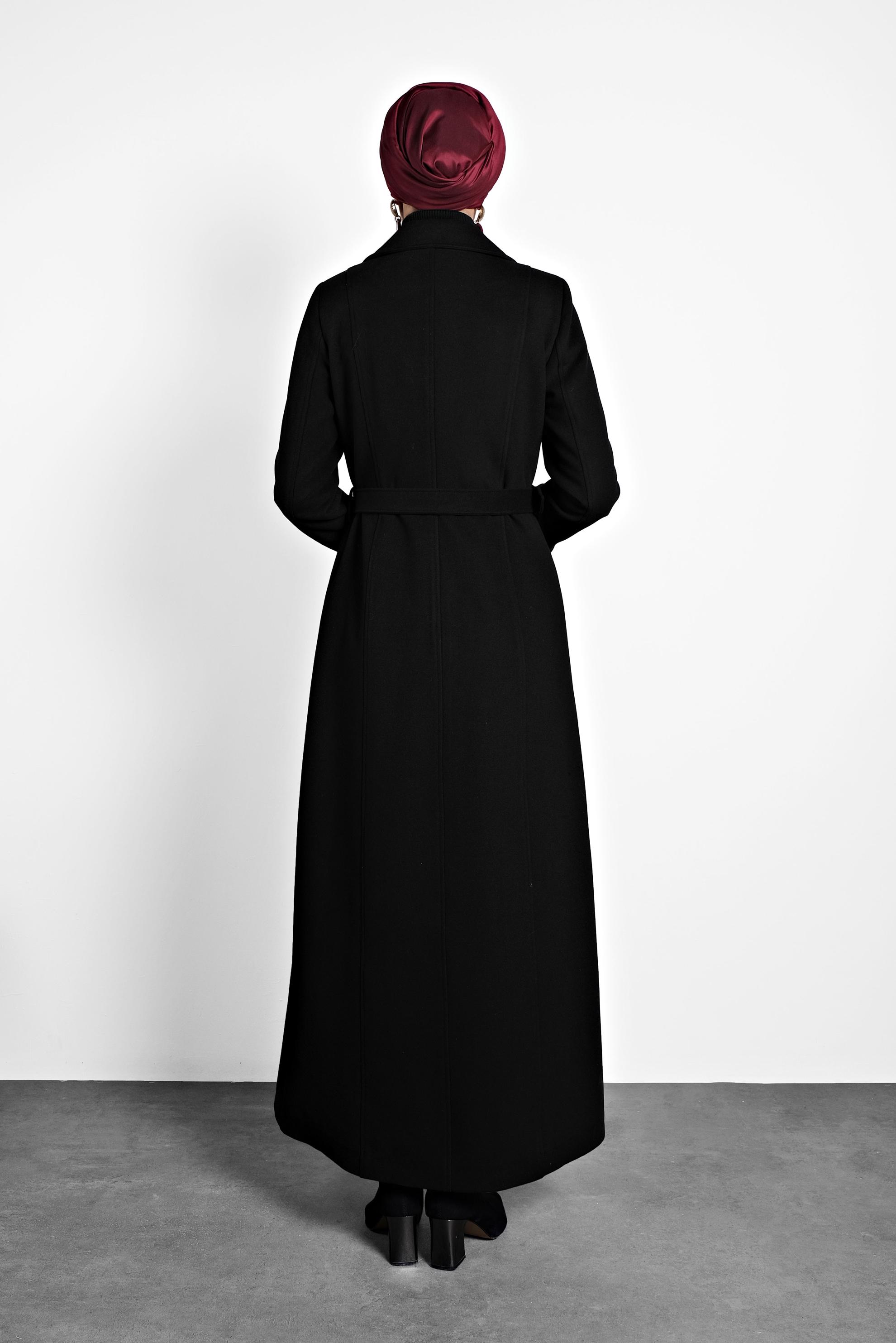 Tesettür giyim SİYAH KEMERLİ MANTO 90029 