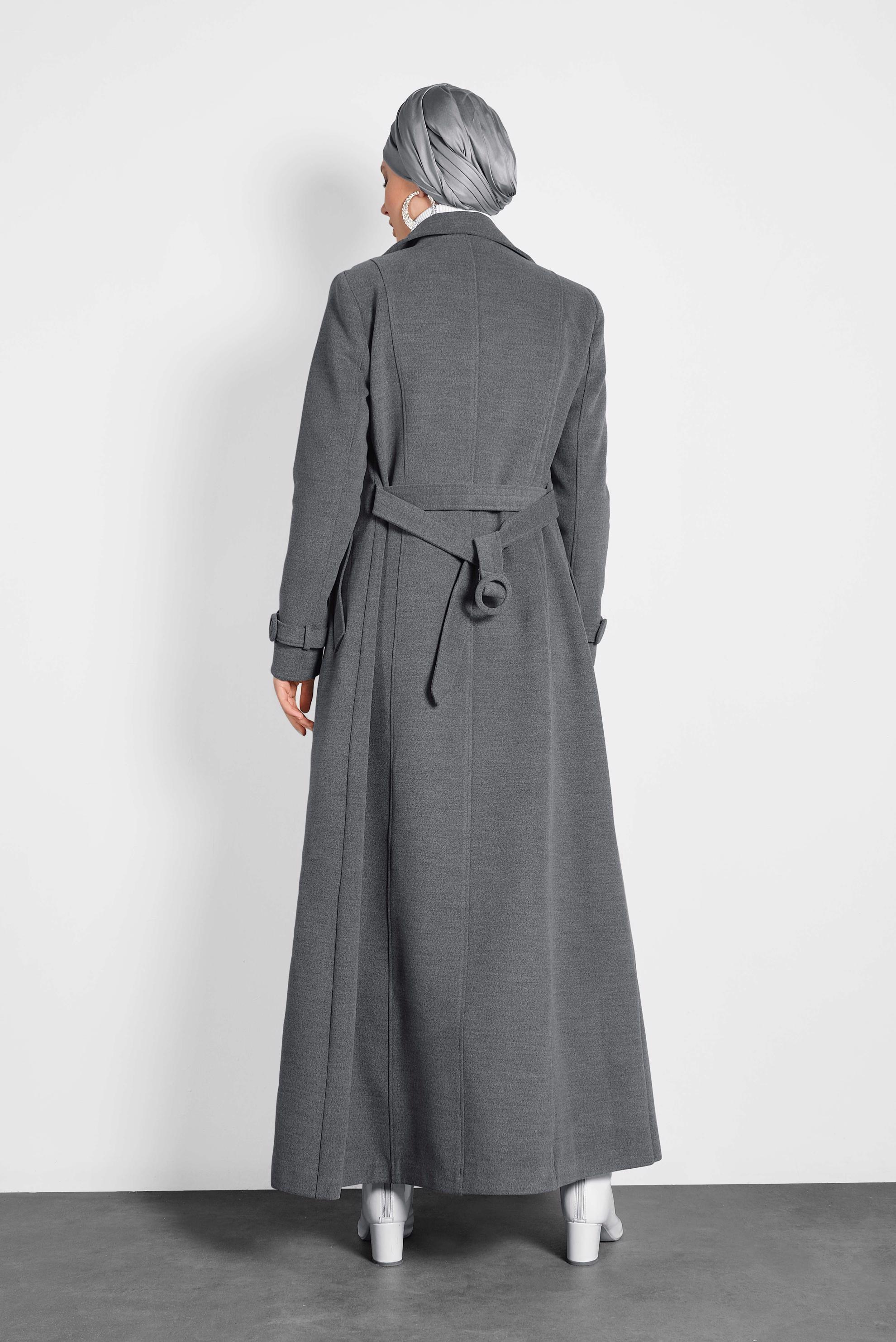 Tesettür giyim GRİ KEMERLİ MANTO 90029 