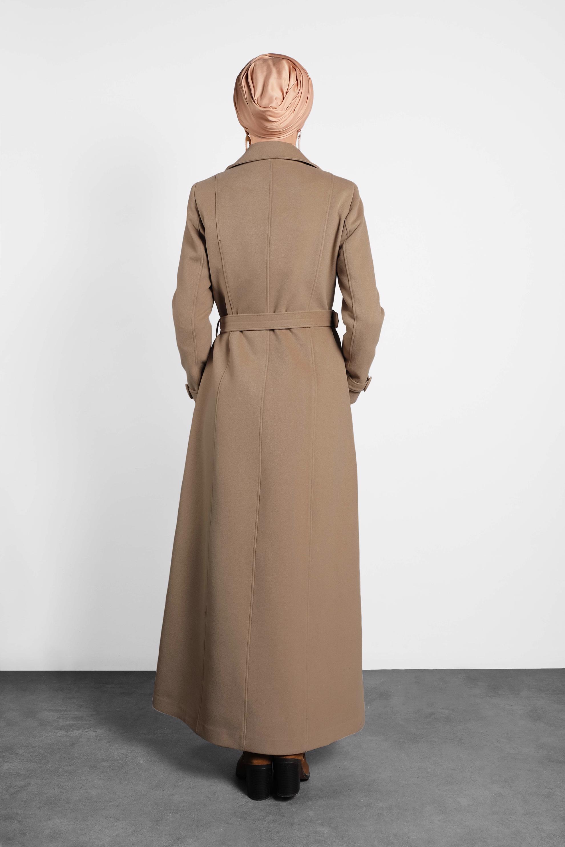 Tesettür giyim KAHVE KEMERLİ MANTO 90029 