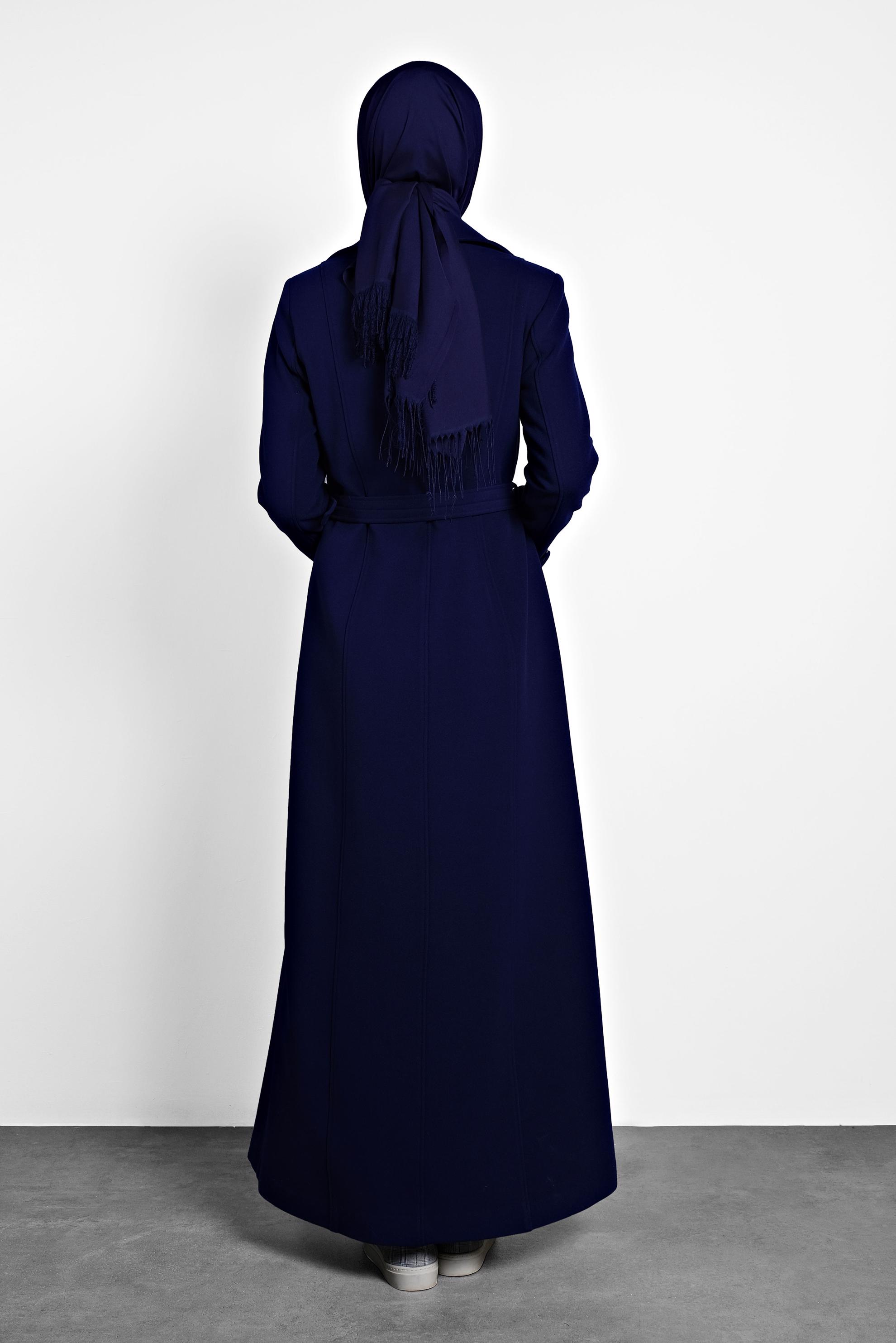 Tesettür giyim LACİVERT KEMERLİ MANTO 90029 