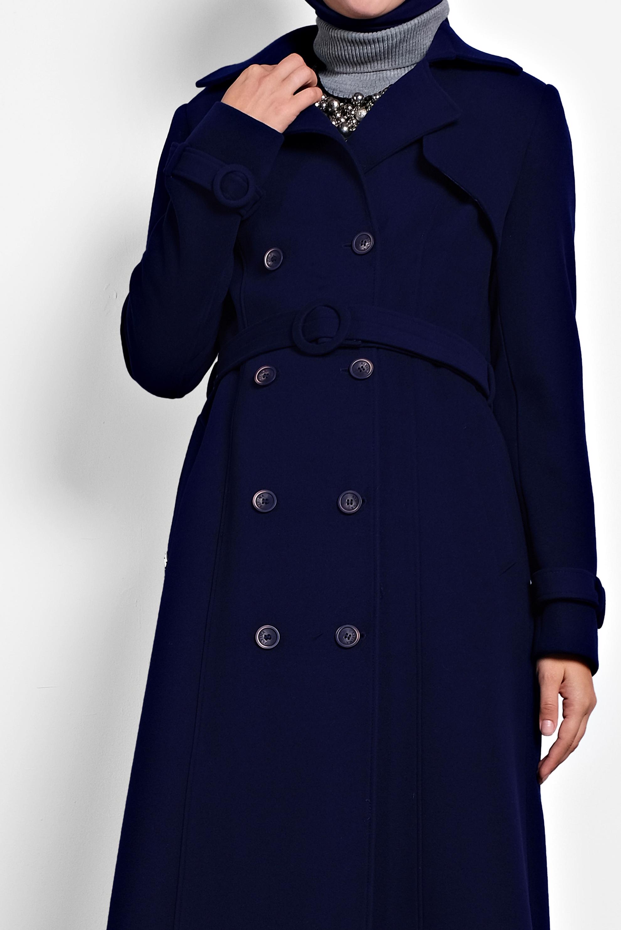 Tesettür giyim LACİVERT KEMERLİ MANTO 90029 