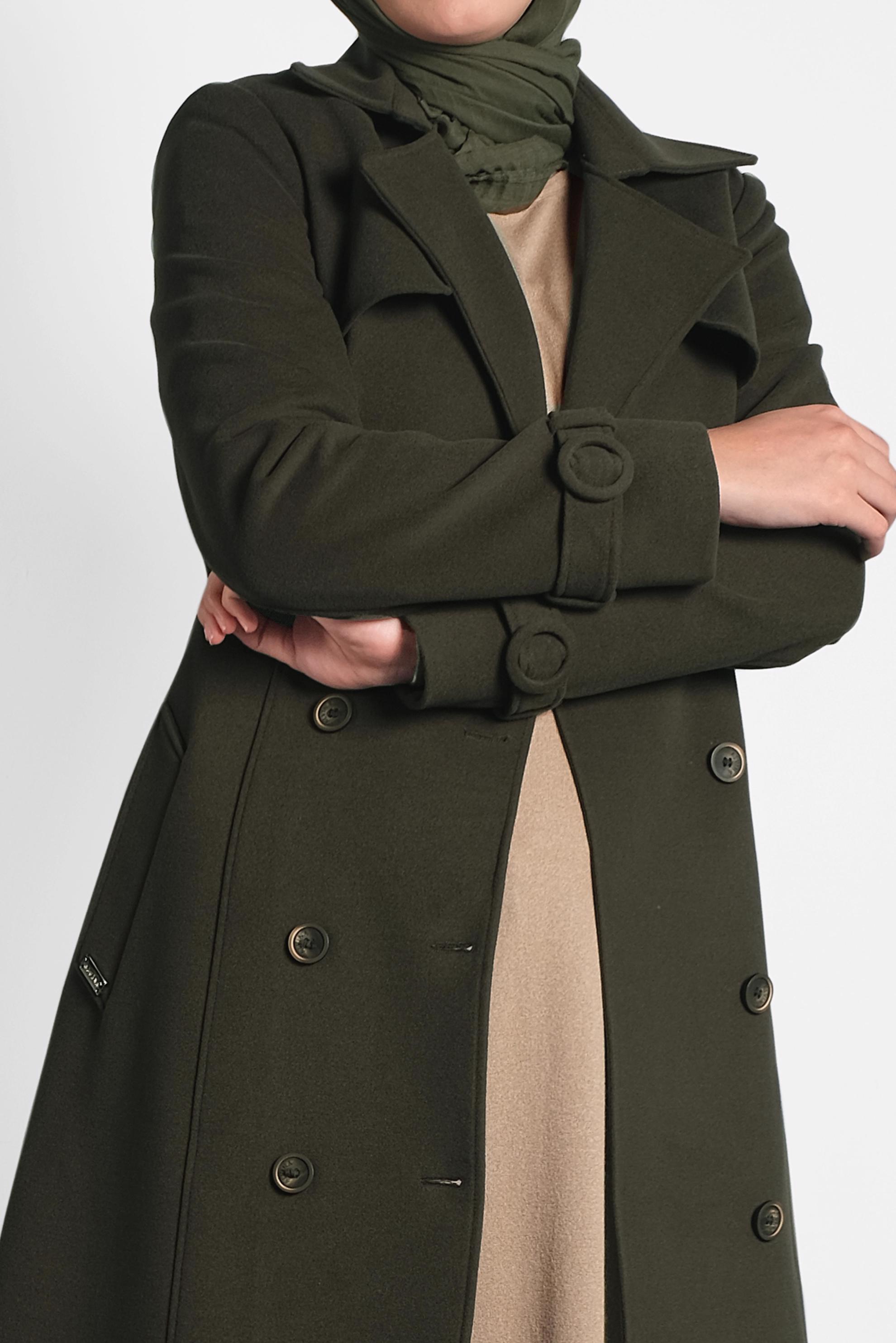 Tesettür giyim HAKİ KEMERLİ MANTO 90029 