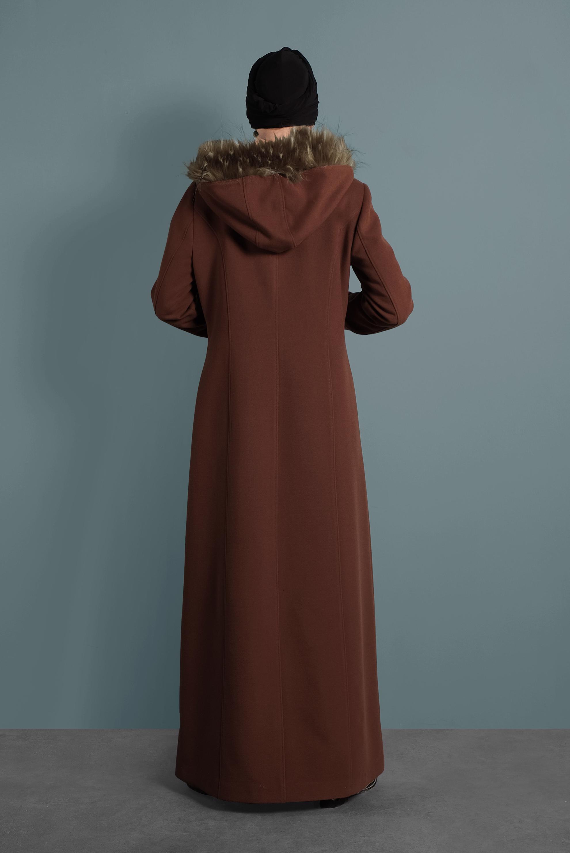 Tesettür giyim TURUNCU DÜĞMELİ KAPÜŞONLU MANTO 90030