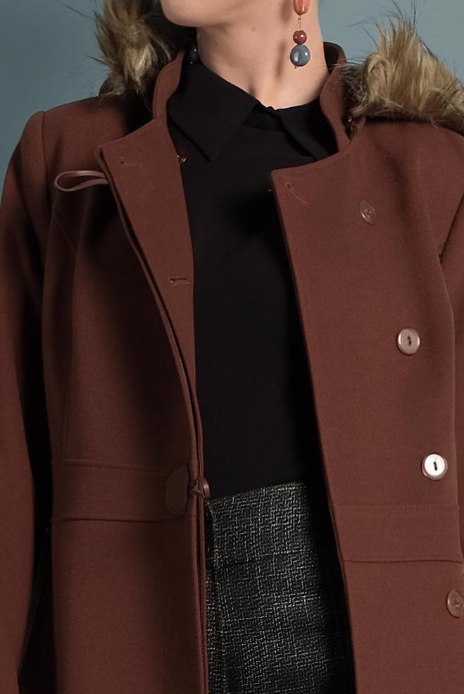 Tesettür giyim TURUNCU DÜĞMELİ KAPÜŞONLU MANTO 90030 - ALVİNA