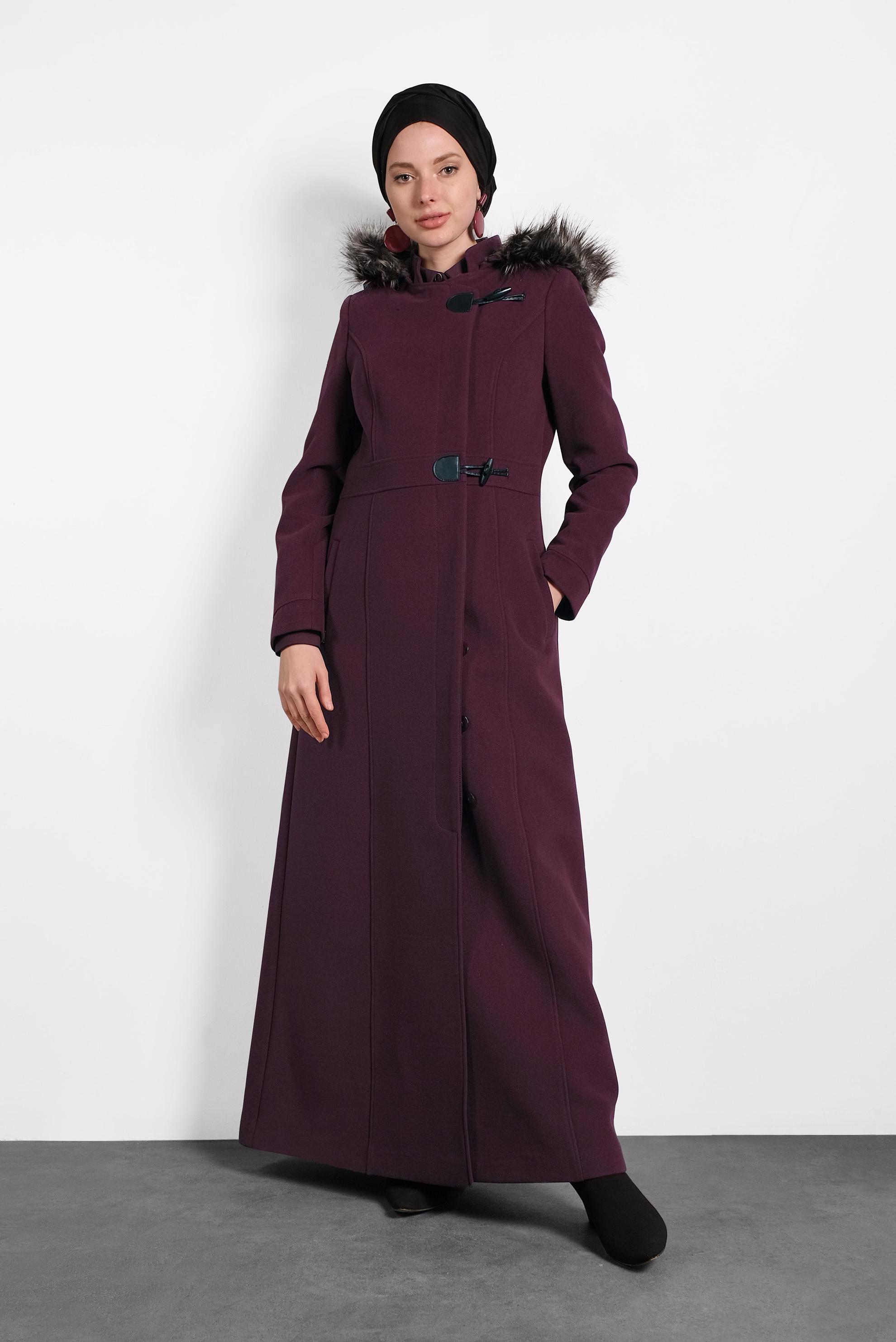 Vêtements hijab PRUNE MANTEAU À BOUTONNÉ AVEC CAPUCHE 90030