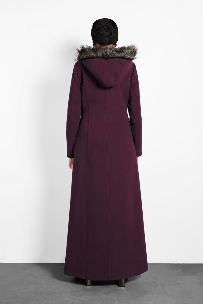 Vêtements hijab PRUNE MANTEAU À BOUTONNÉ AVEC CAPUCHE 90030 - ALVİNA