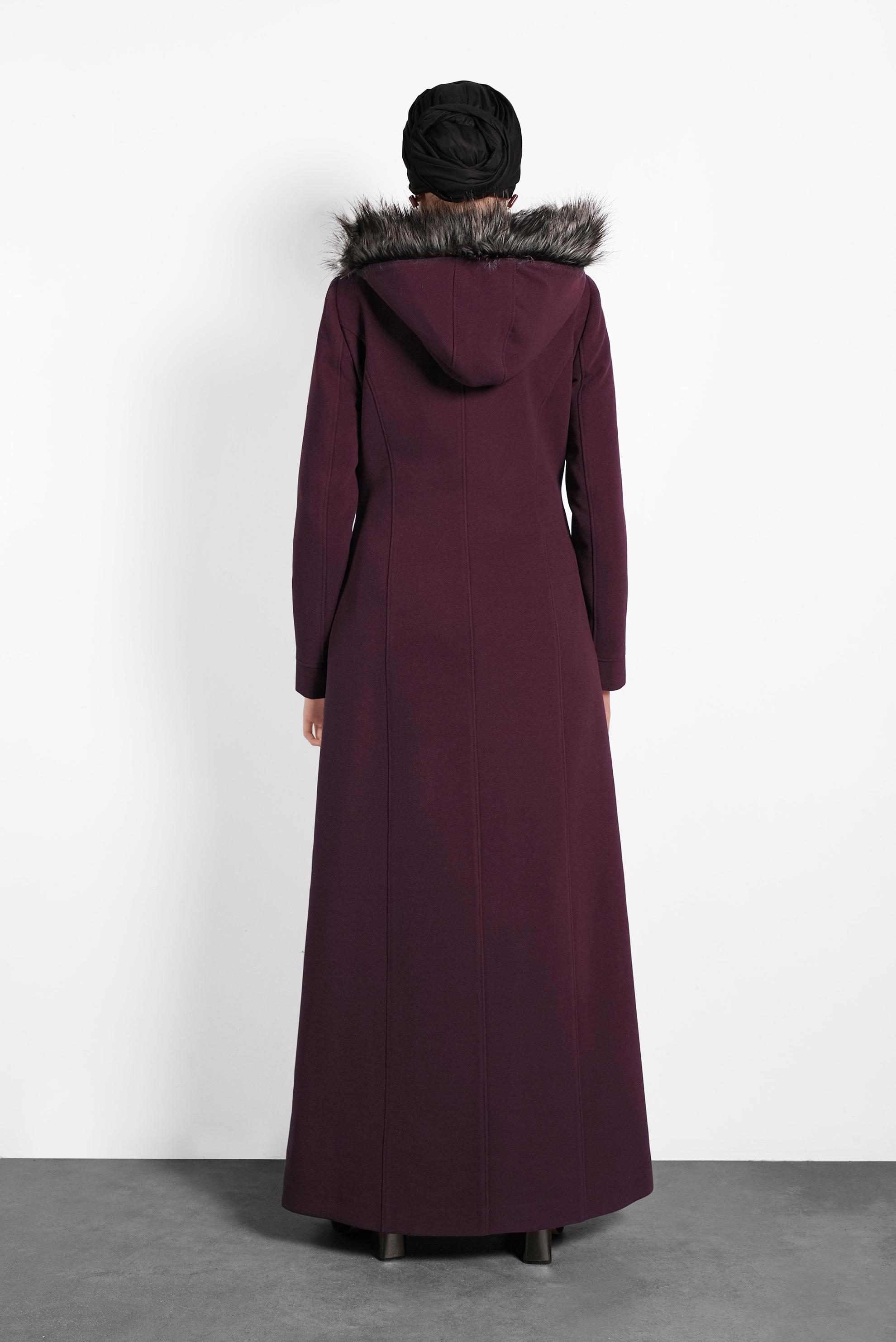 Vêtements hijab PRUNE MANTEAU À BOUTONNÉ AVEC CAPUCHE 90030
