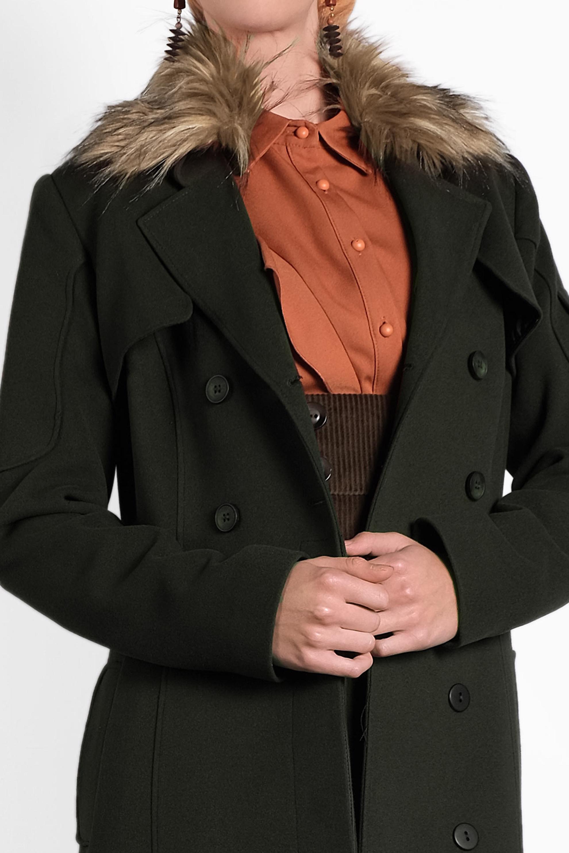 Vêtements hijab KAKI MANTEAU À BOUTONNÉ À COL FOURRURE 90037 