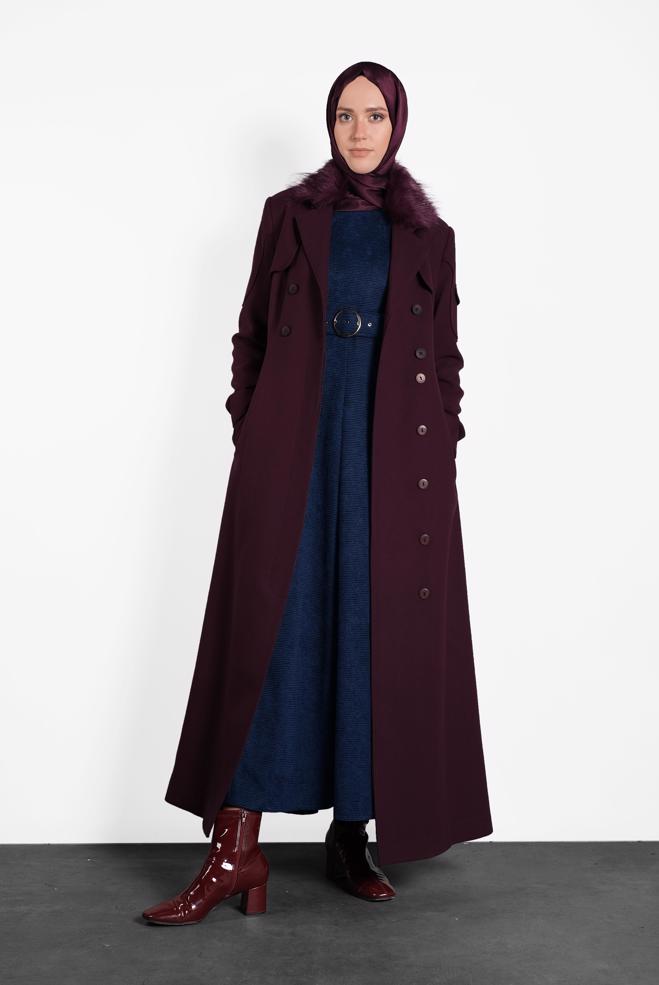 Hijab clothing DAMSON FAUX-FUR COLLAR BUTTONED COAT 90037 - ALVİNA