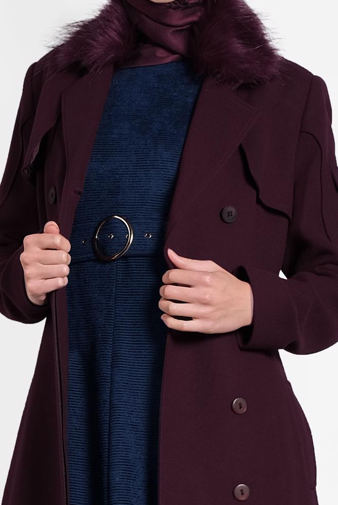 Hijab clothing DAMSON FAUX-FUR COLLAR BUTTONED COAT 90037 - ALVİNA