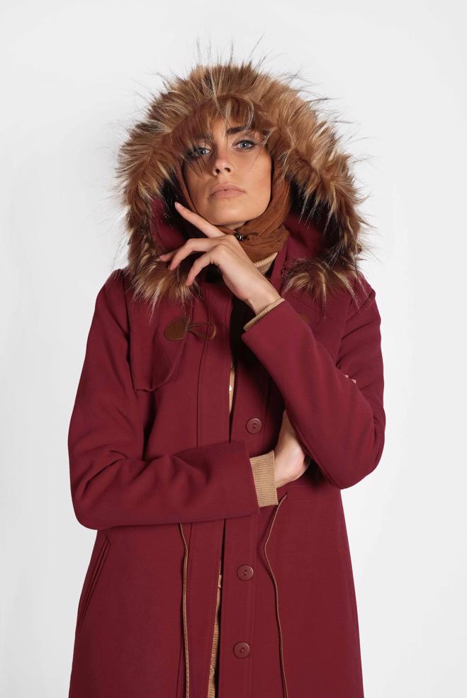 Vêtements hijab ROUGE MANTEAU TAILLE À SMOCKS AVEC CAPUCHE  90038  - ALVİNA