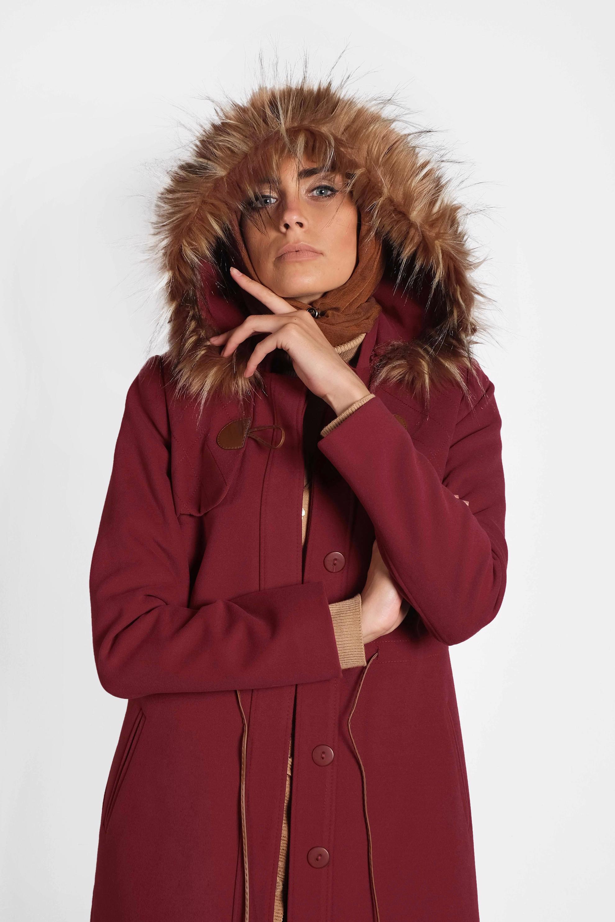 Vêtements hijab ROUGE MANTEAU TAILLE À SMOCKS AVEC CAPUCHE  90038 