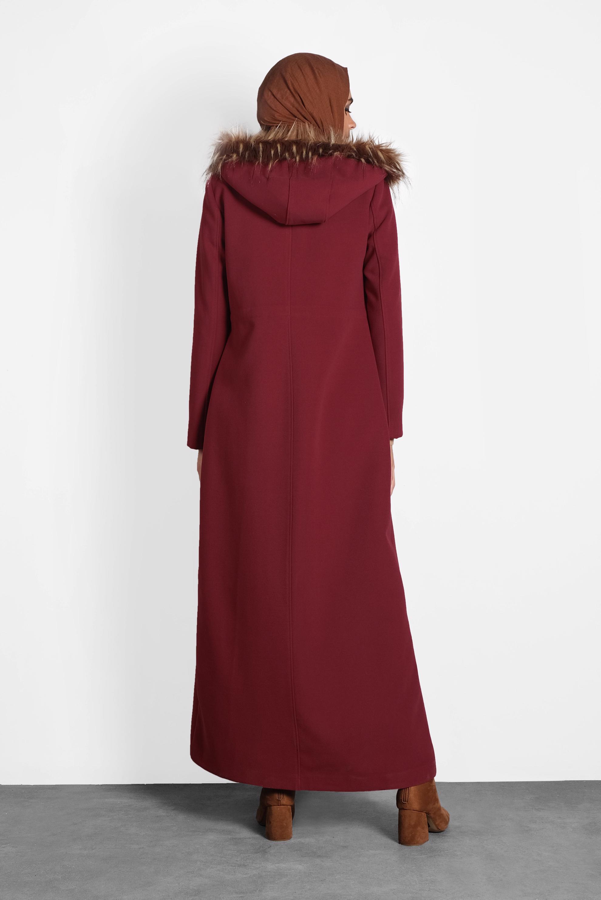 Vêtements hijab ROUGE MANTEAU TAILLE À SMOCKS AVEC CAPUCHE  90038 