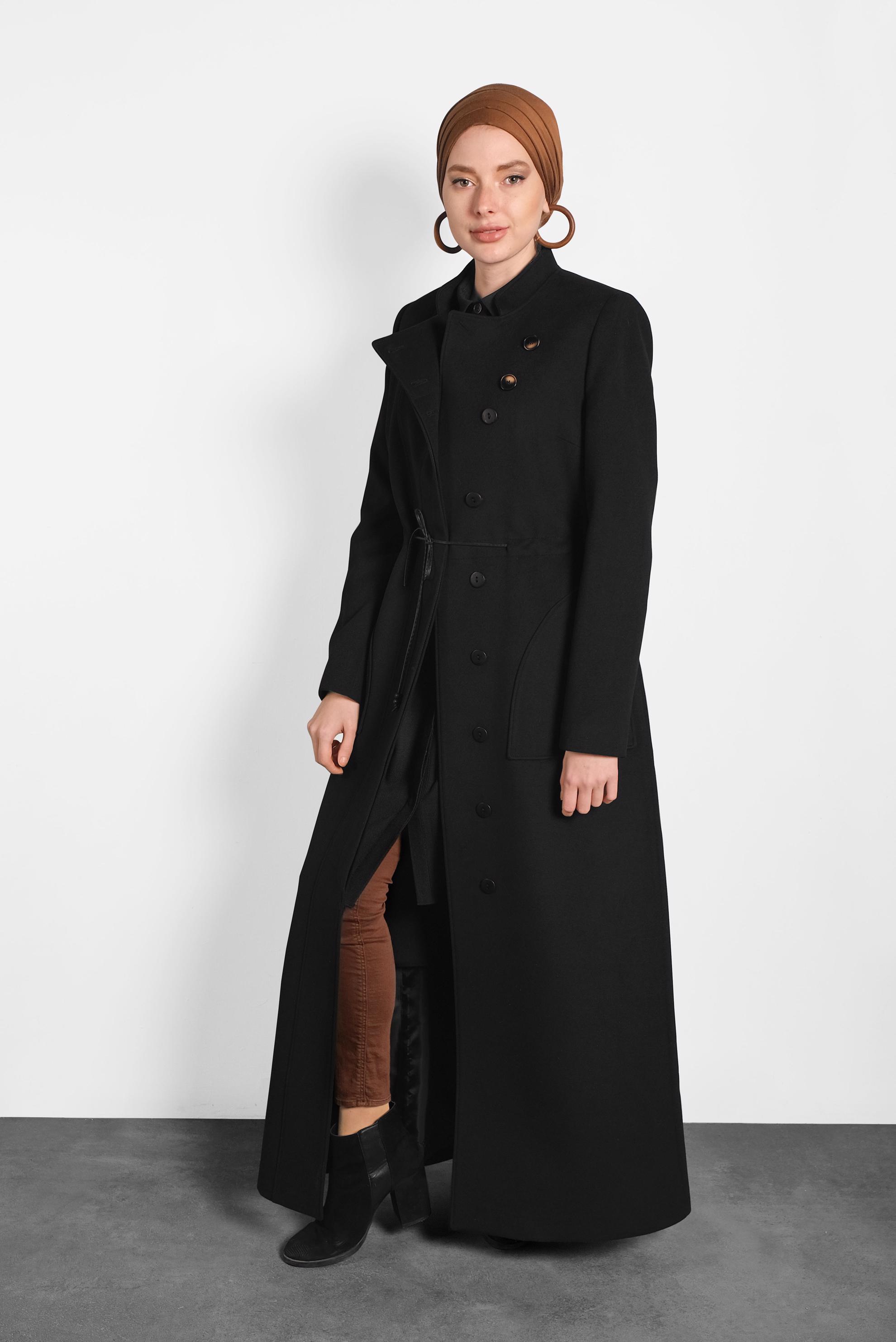 Vêtements hijab NOIR MANTEAU À COL MAO À BOUTONNÉ 90039