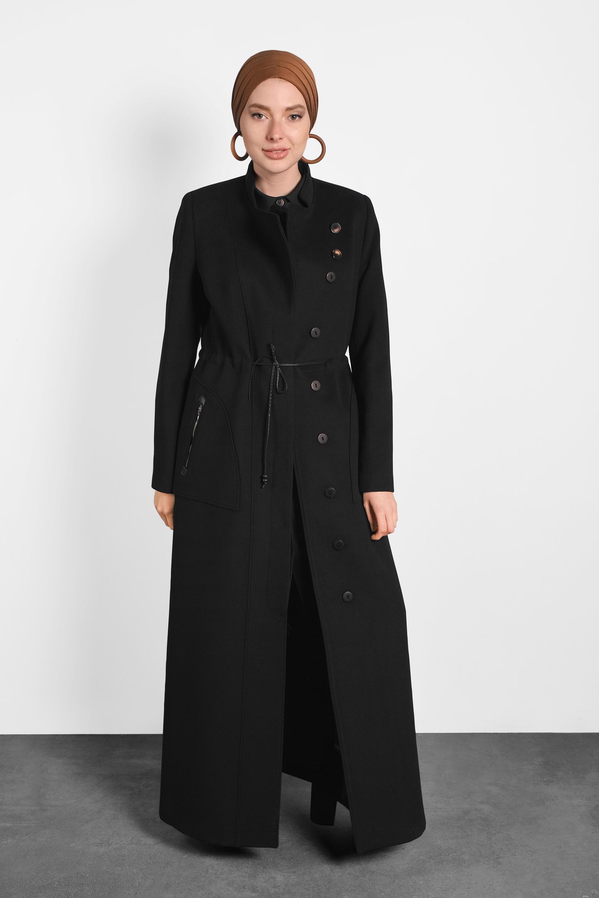 Vêtements hijab NOIR MANTEAU À COL MAO À BOUTONNÉ 90039