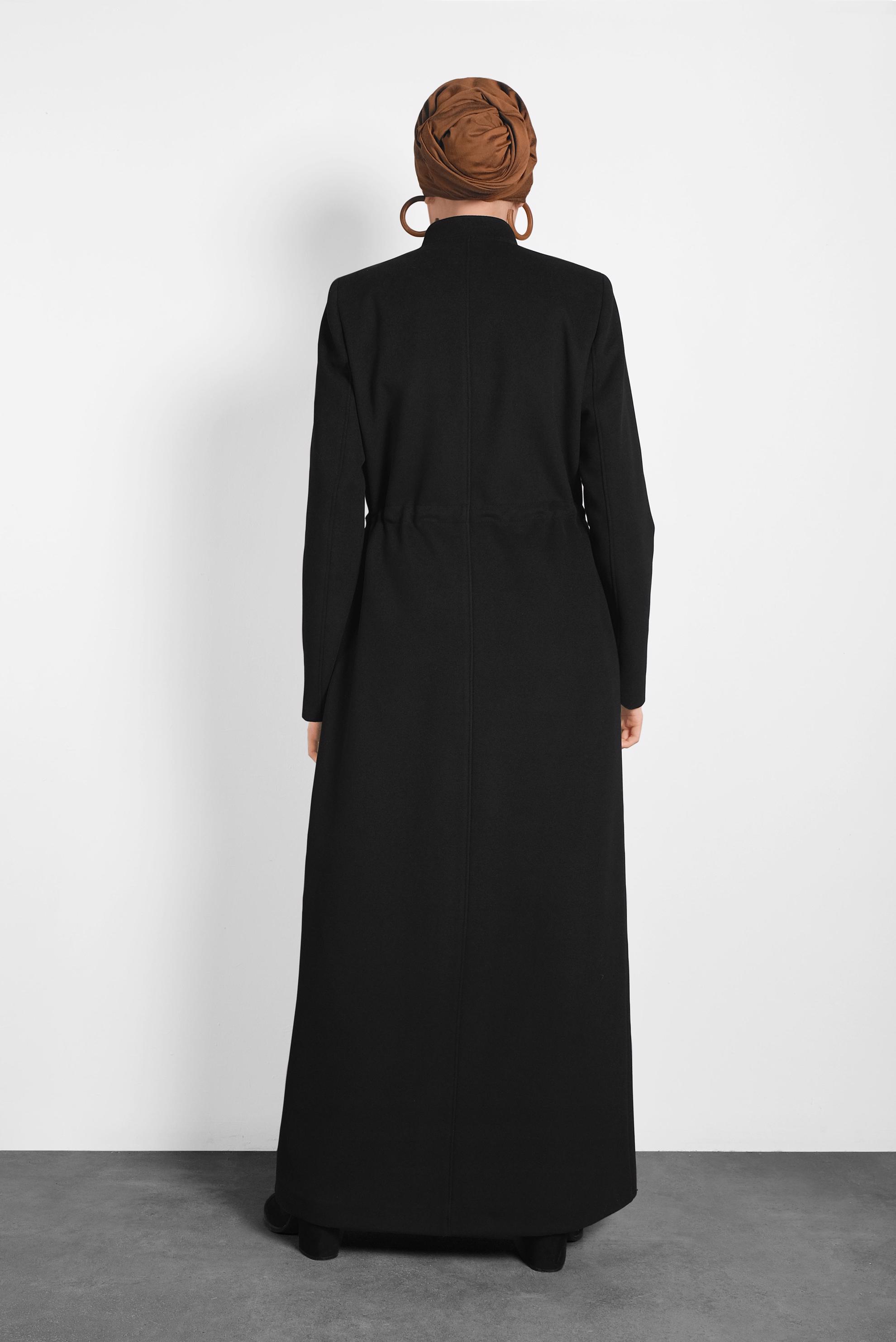 Vêtements hijab NOIR MANTEAU À COL MAO À BOUTONNÉ 90039