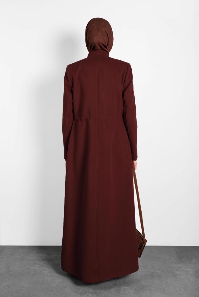 Vêtements hijab ROUGE BORDEAUX MANTEAU À COL MAO À BOUTONNÉ 90039 - ALVİNA