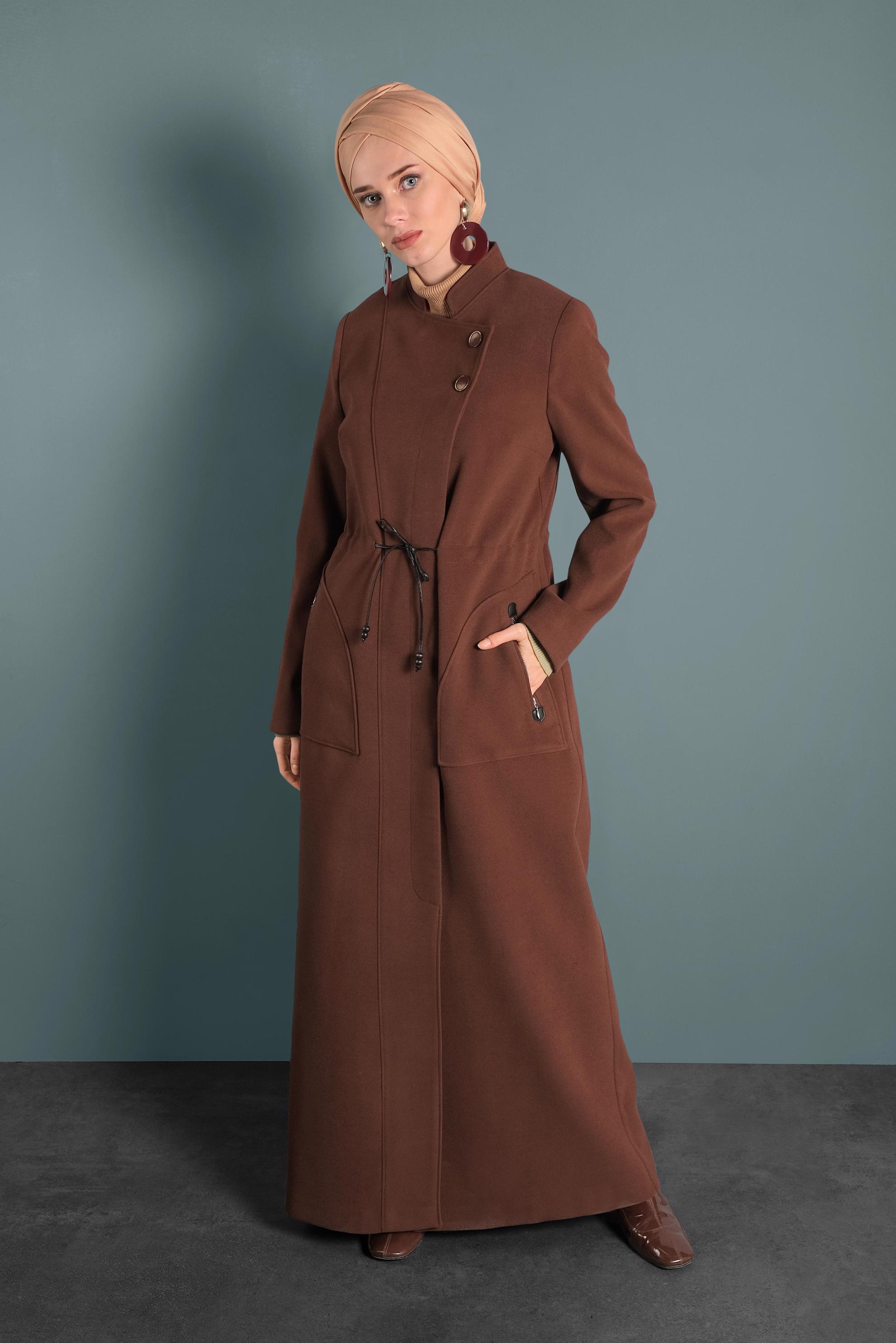 Vêtements hijab ORANGE MANTEAU À COL MAO À BOUTONNÉ 90039