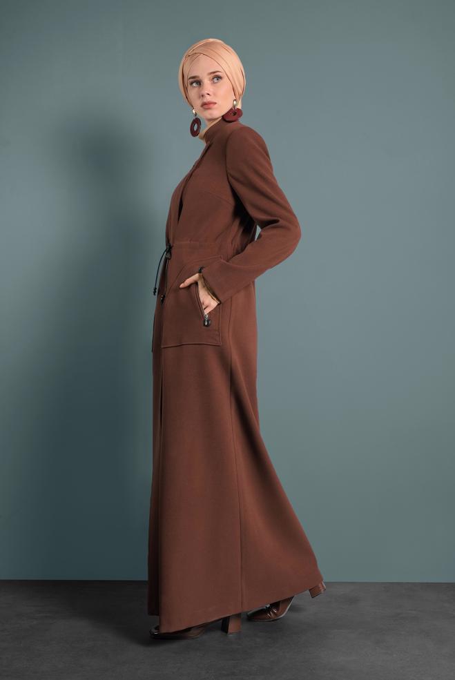 Vêtements hijab ORANGE MANTEAU À COL MAO À BOUTONNÉ 90039 - ALVİNA