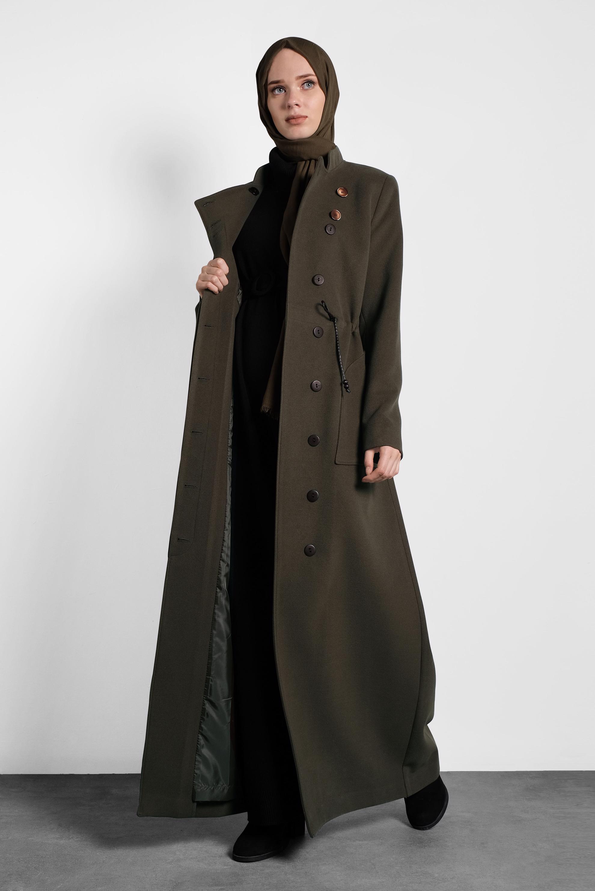 Vêtements hijab KAKI MANTEAU À COL MAO À BOUTONNÉ 90039