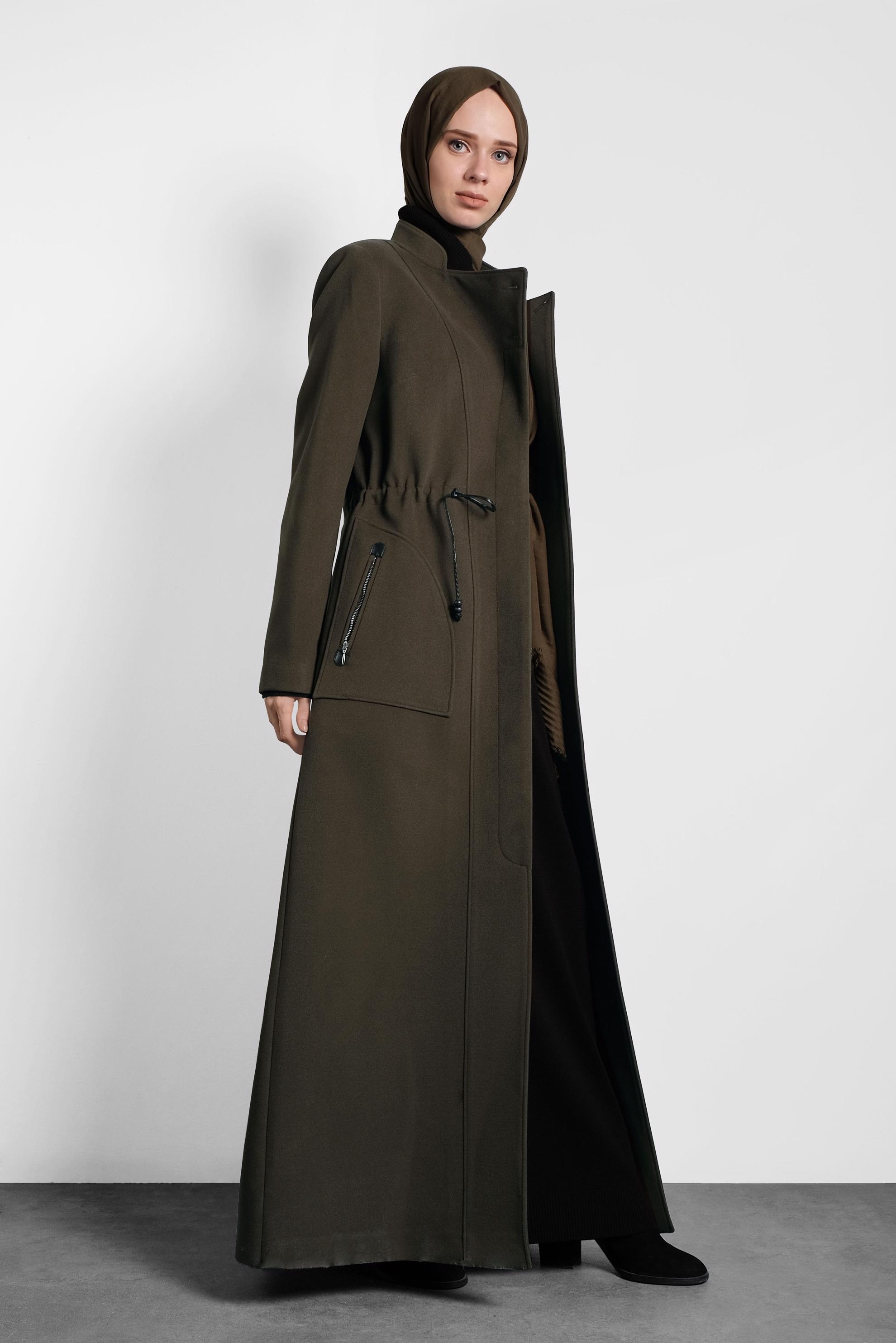 Vêtements hijab KAKI MANTEAU À COL MAO À BOUTONNÉ 90039