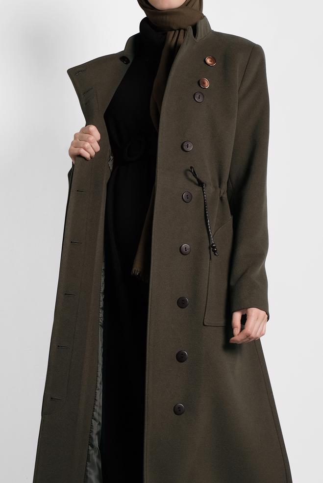 Vêtements hijab KAKI MANTEAU À COL MAO À BOUTONNÉ 90039 - ALVİNA