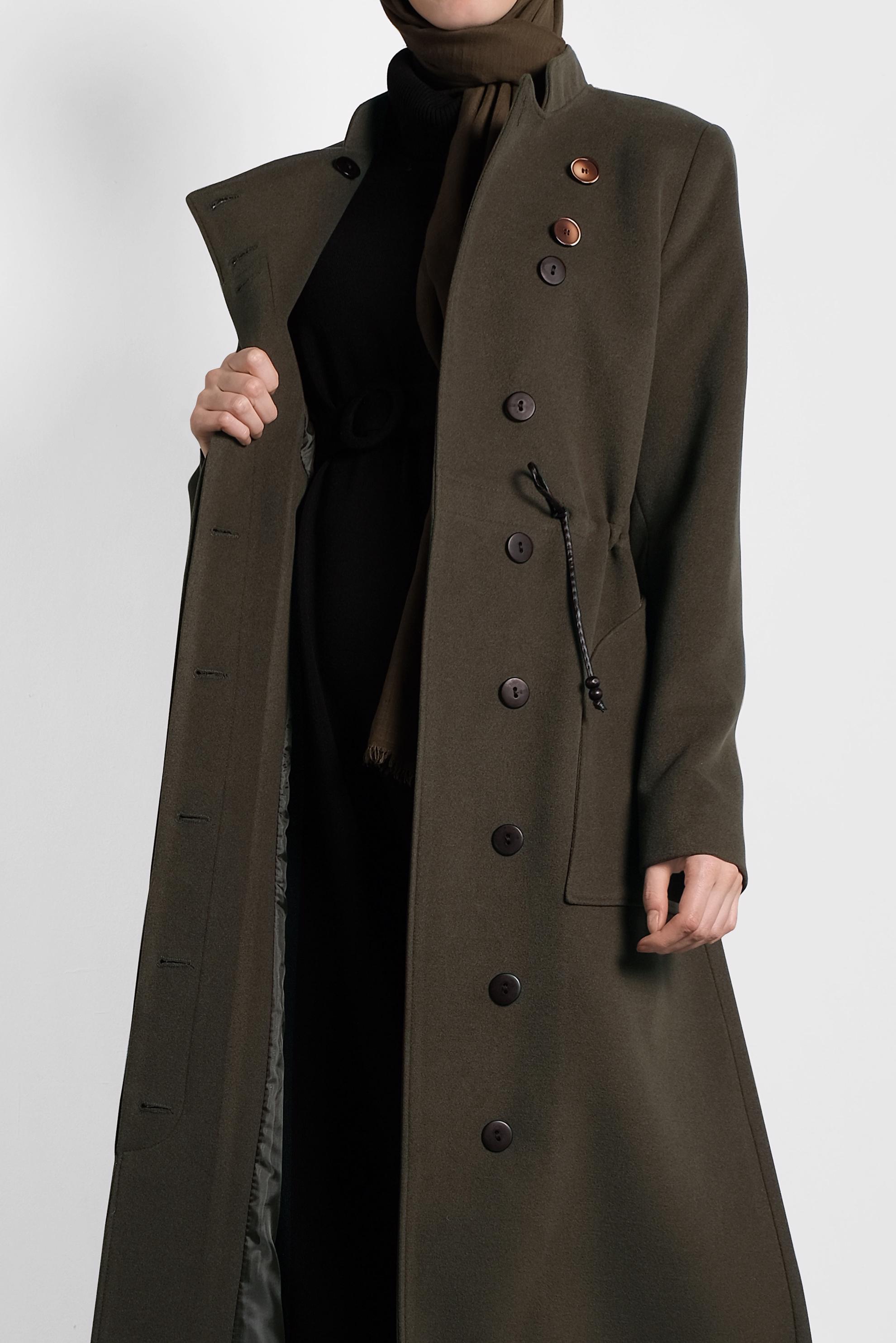 Vêtements hijab KAKI MANTEAU À COL MAO À BOUTONNÉ 90039